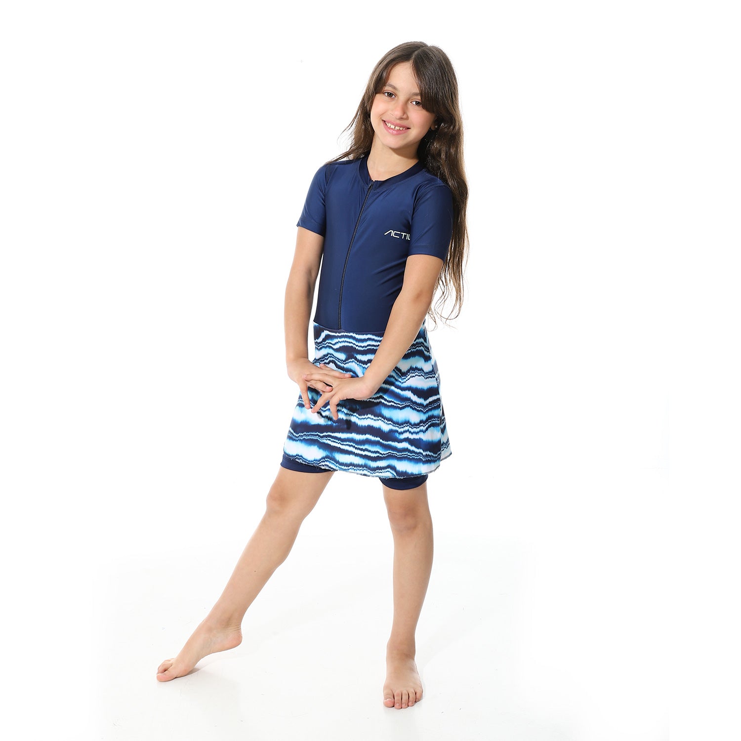 GIRLS GRAPHIC S/S SWIMWEAR - NAVY