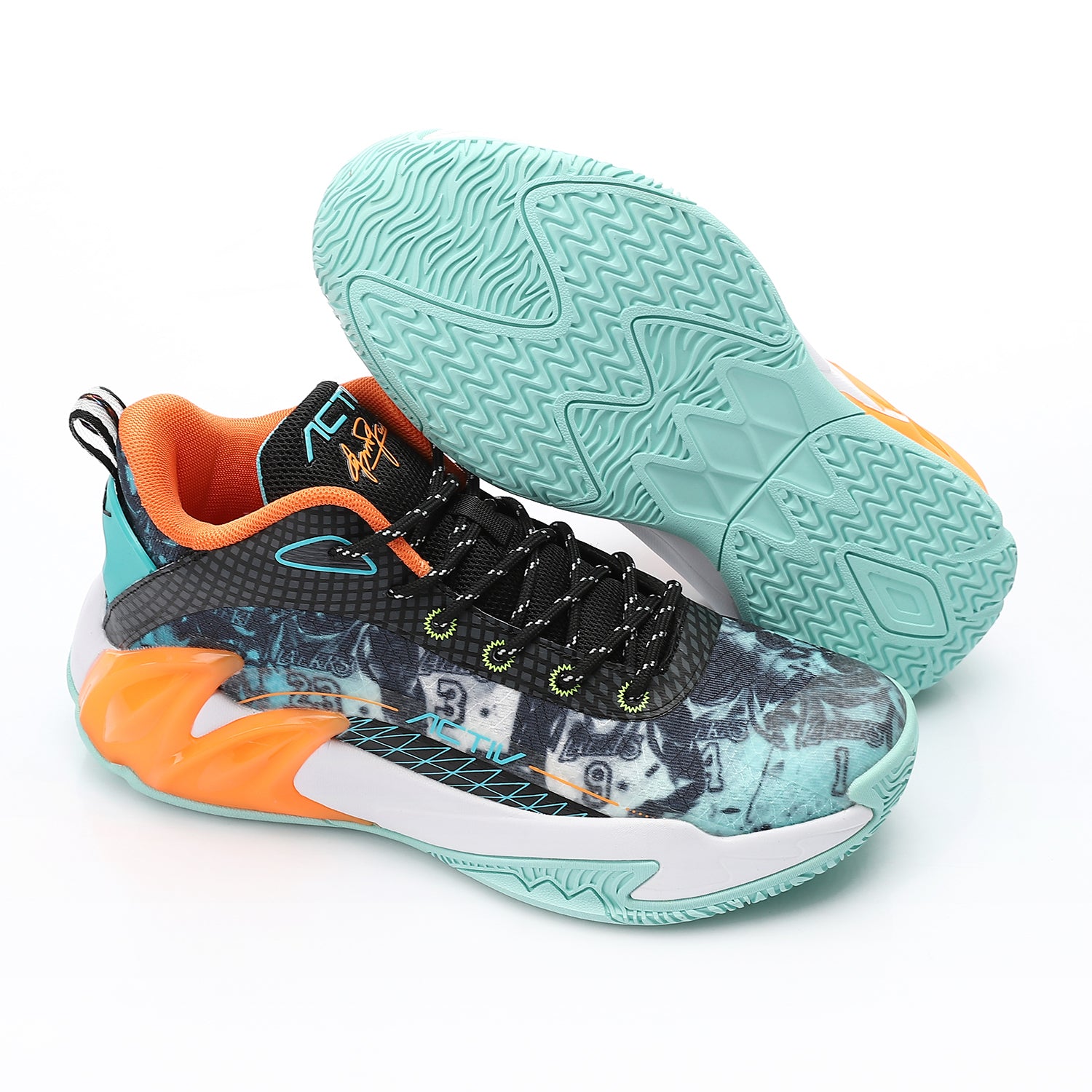 ACTIV MEN'S BASKETBALL SHOES - اسود*ازرق*برتقالى