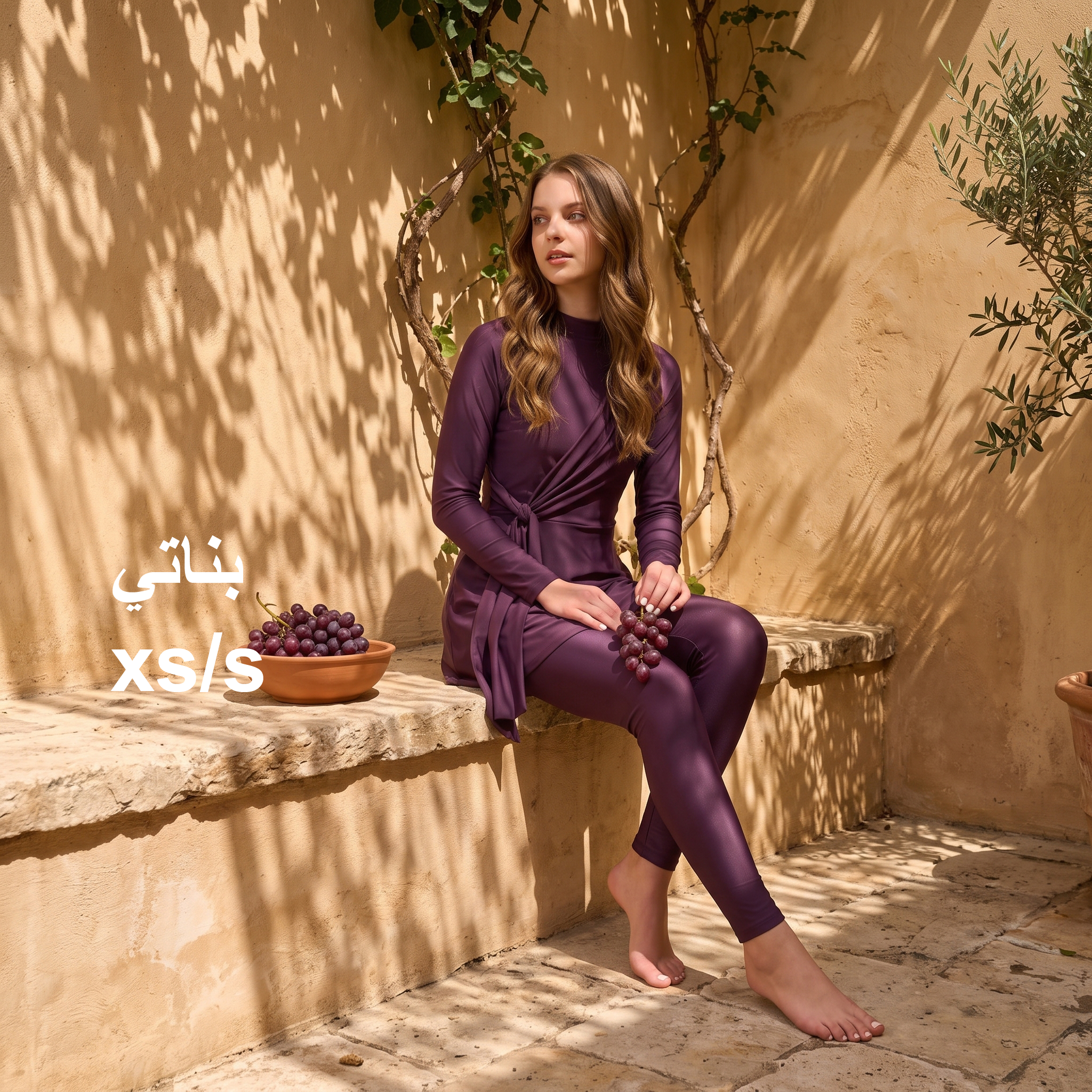 طقم أروى  تصميم درابيه مختلف بوركيني - بنفسجي غامق