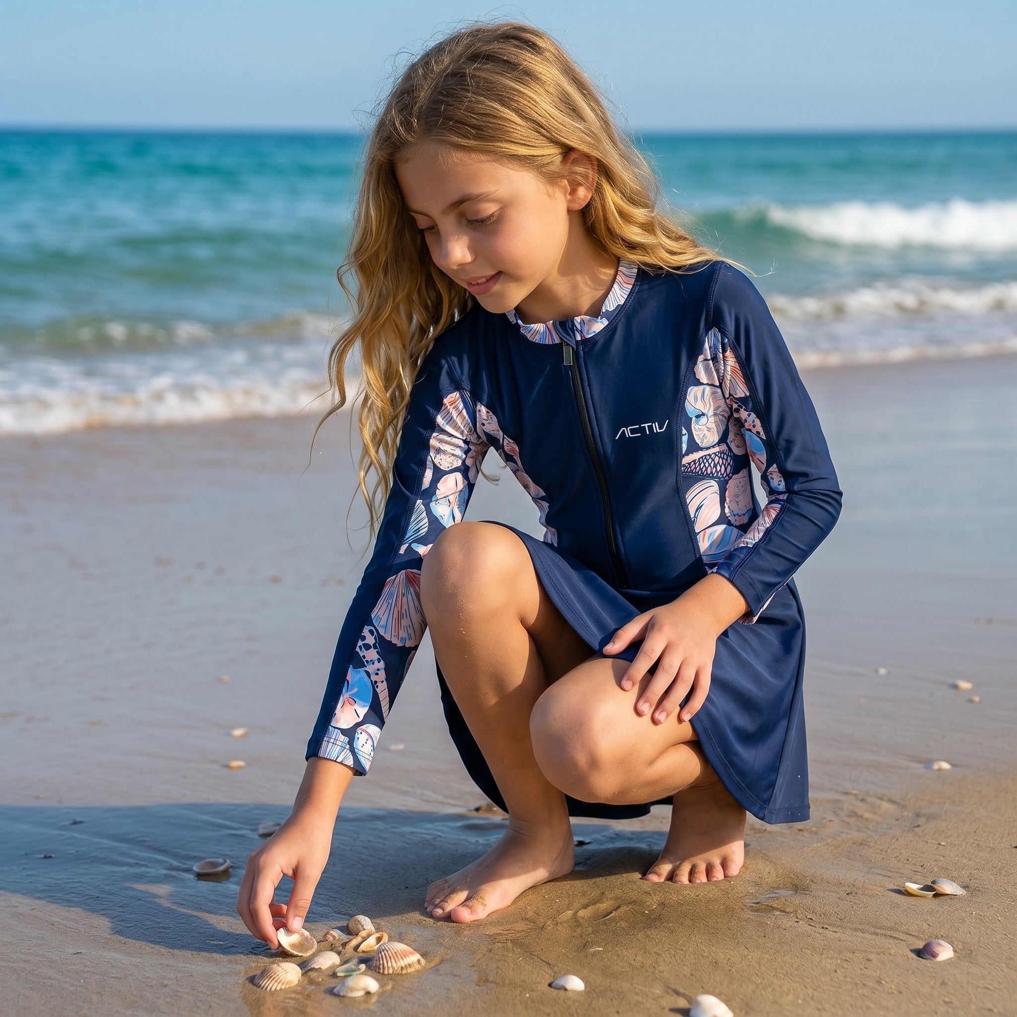 ACTIV GIRLS L/S SWIMSUIT+SKIRT - NAVY