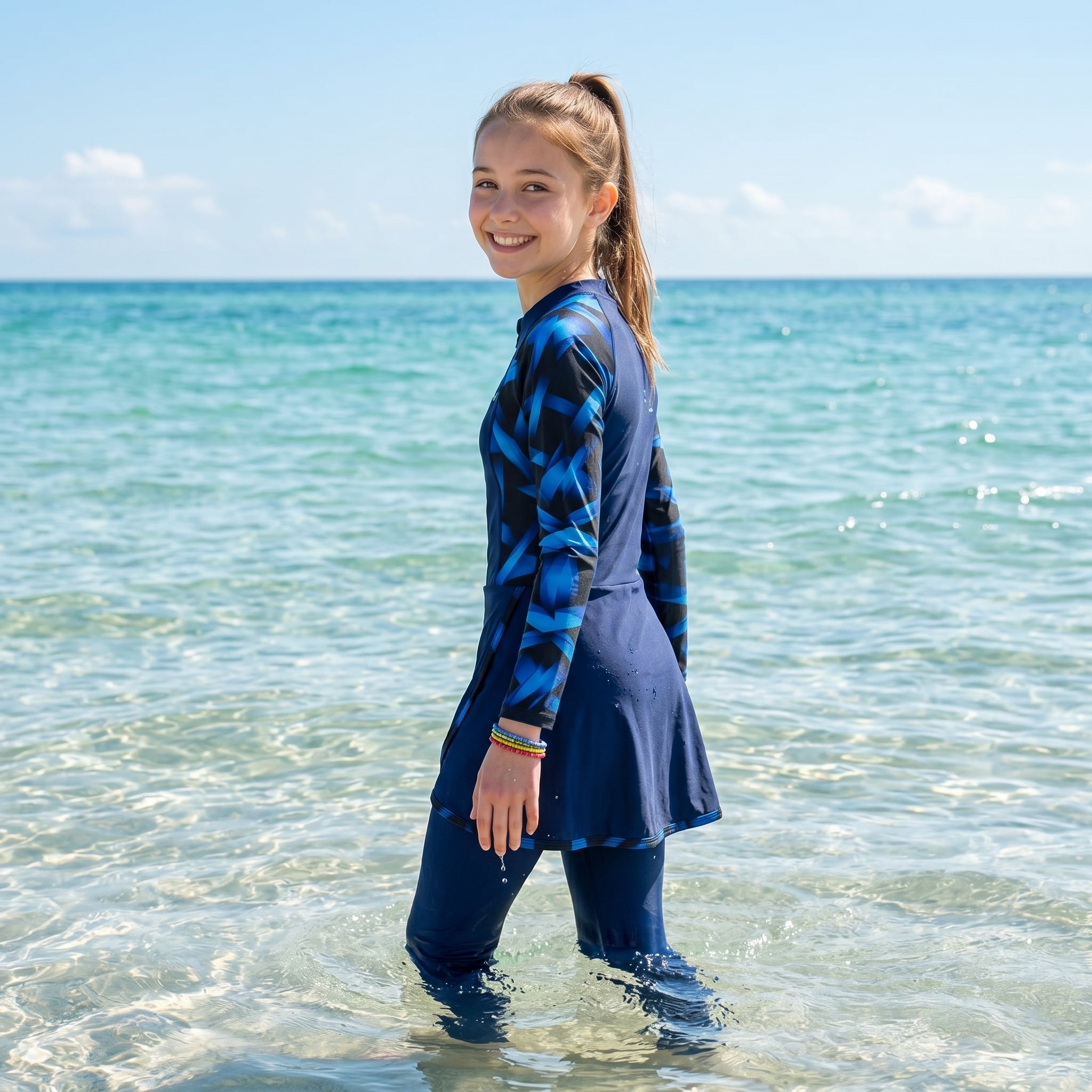GIRLS L/S SWIMSUIT 3 PIECES - كحلي