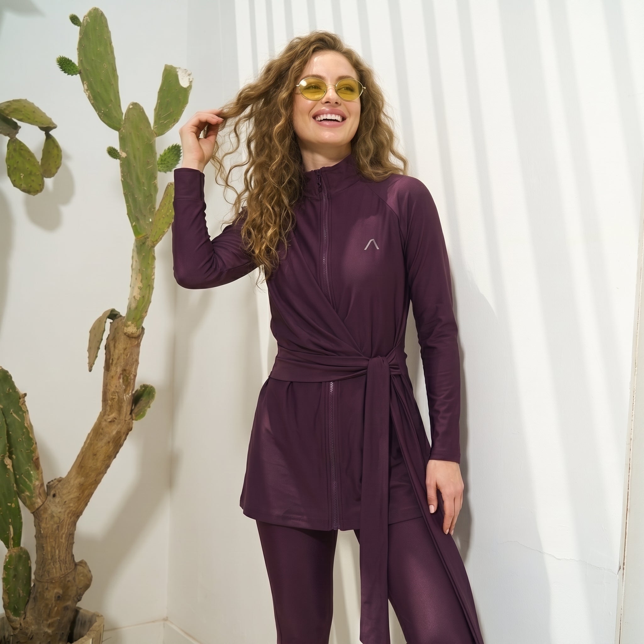 CREATIVE WARP ZIP BURKINI SET - D.PURPLE