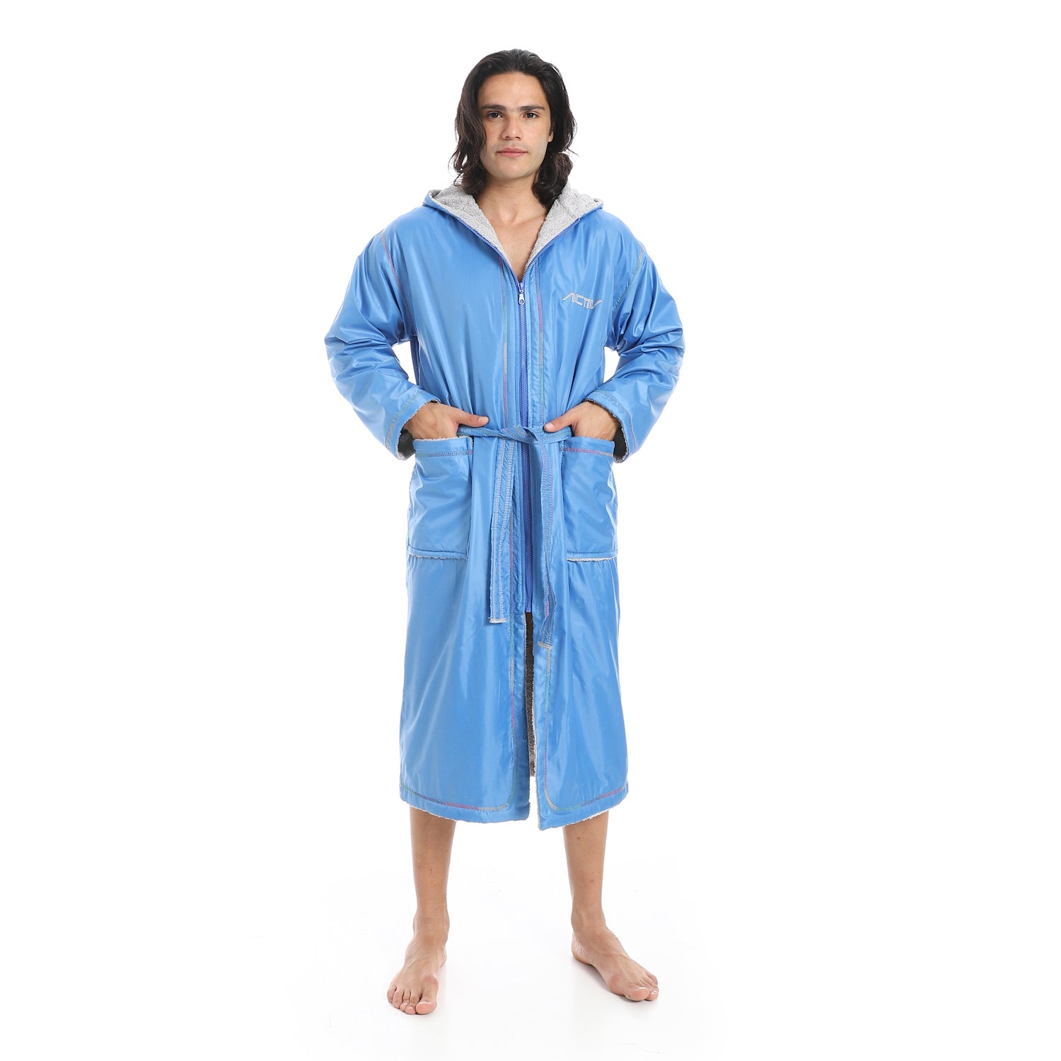 ACTIV WATERPROOF ZIP BATHROBE - NVY &amp; BLUE 