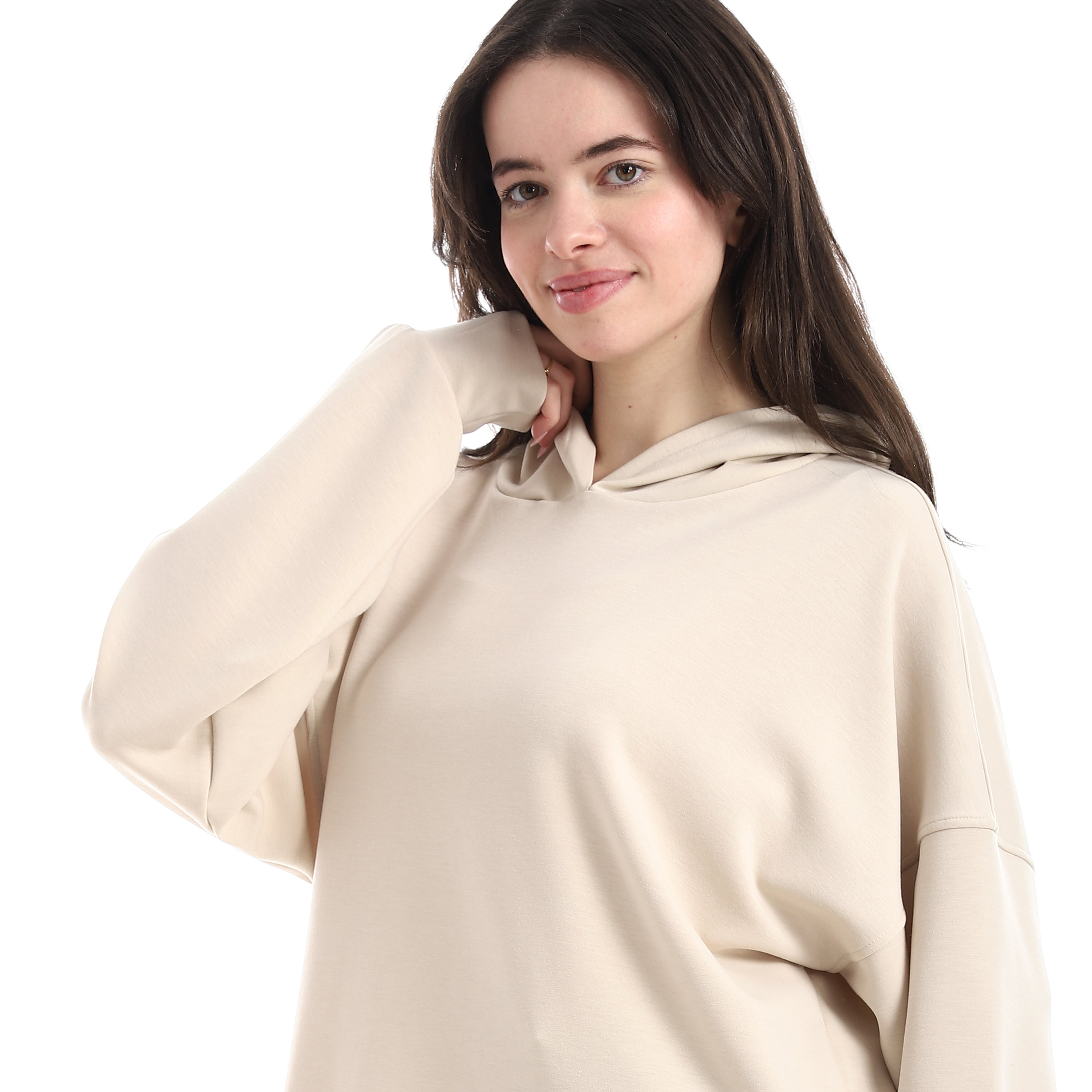 BOX CROPPED HOODIE - BEIGE
