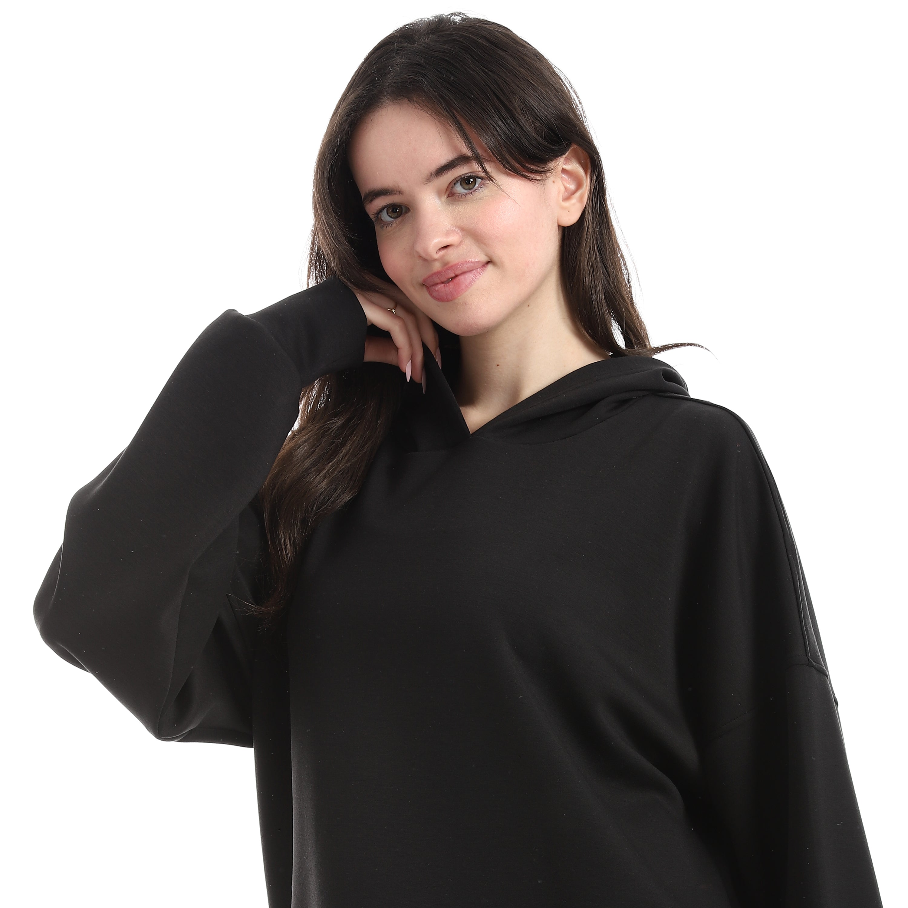 BOX CROPPED HOODIE - BLACK