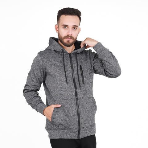 CREW NECK ZIPPER JACKET - GREY