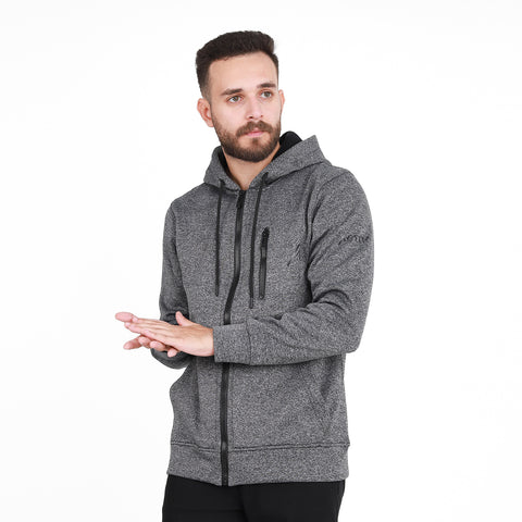 CREW NECK ZIPPER JACKET - GREY