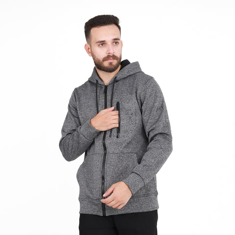 CREW NECK ZIPPER JACKET - GREY