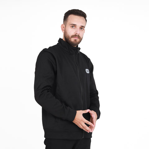 CREW NECK ZIPPER JACKET - BLACK