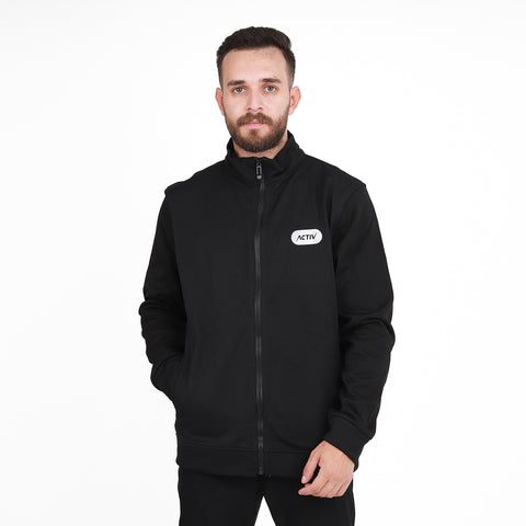 CREW NECK ZIPPER JACKET - BLACK