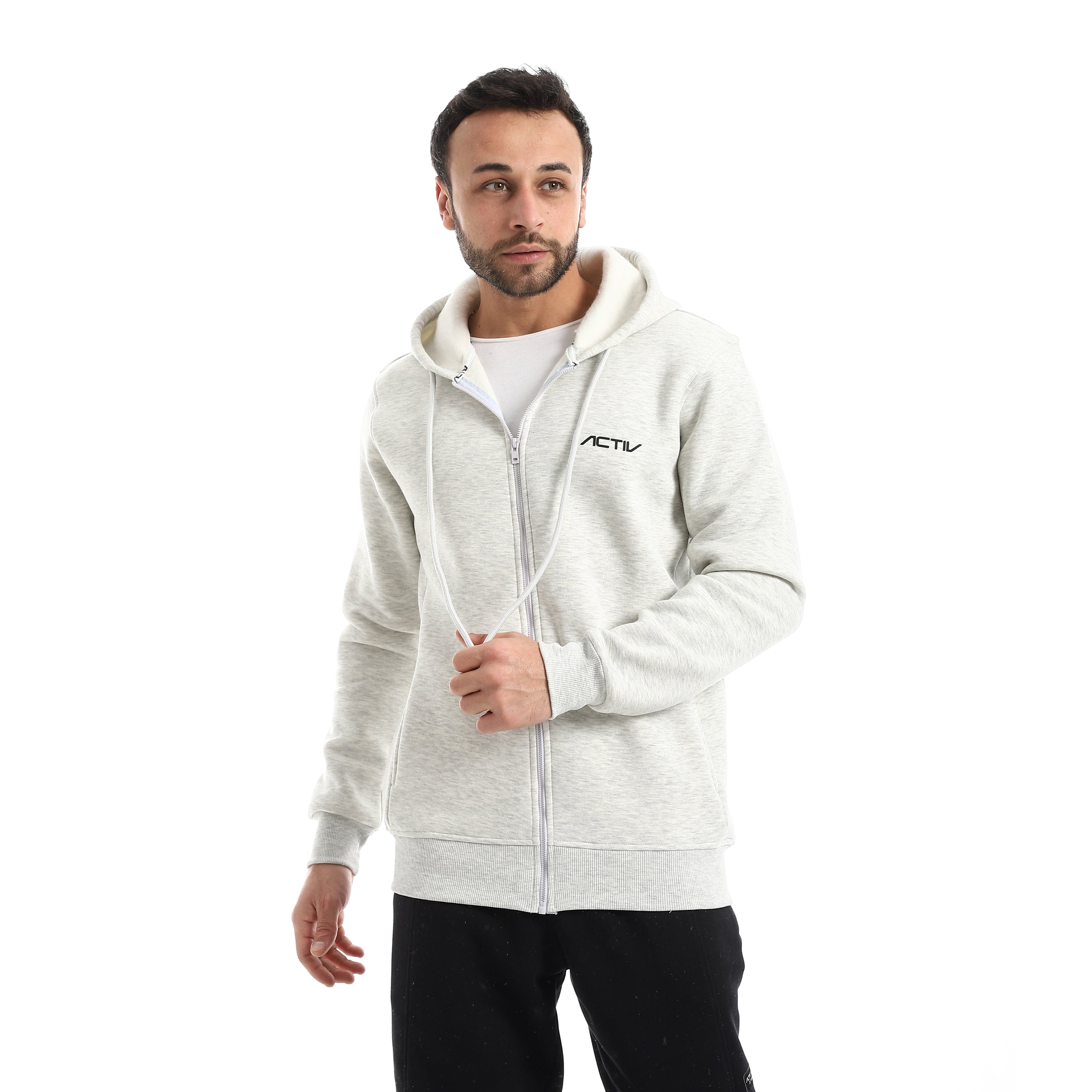 DRAWSTRING ZIP HOODED JACKET - BLACK – Activ