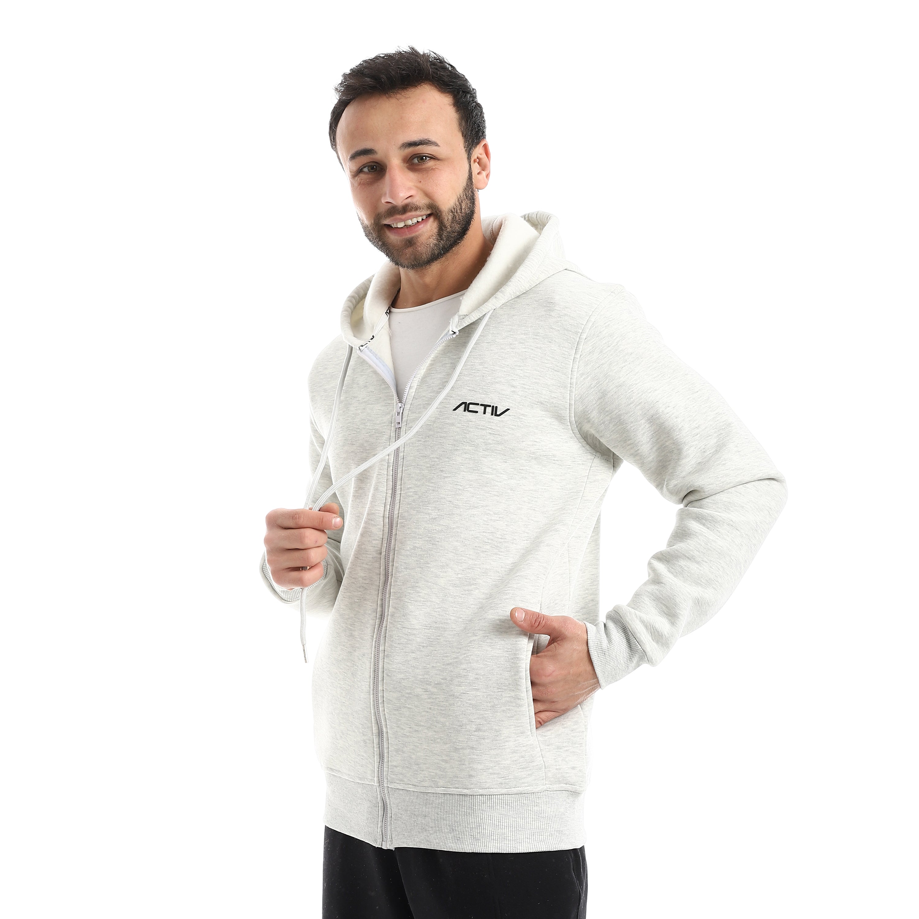CUTLINE HOODED ZIP JACKET - L.GREY