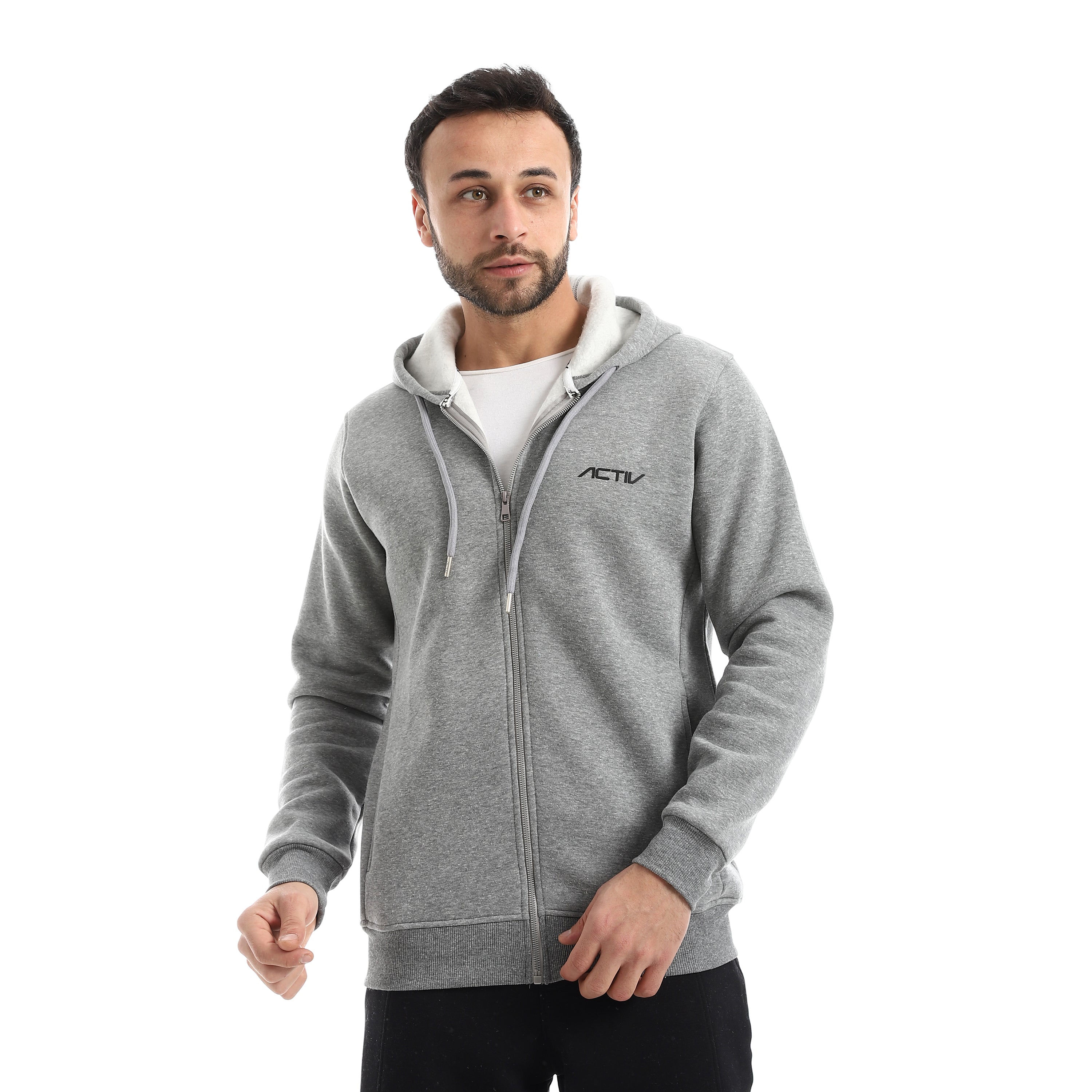 CUTLINE HOODED ZIP JACKET - D.GREY