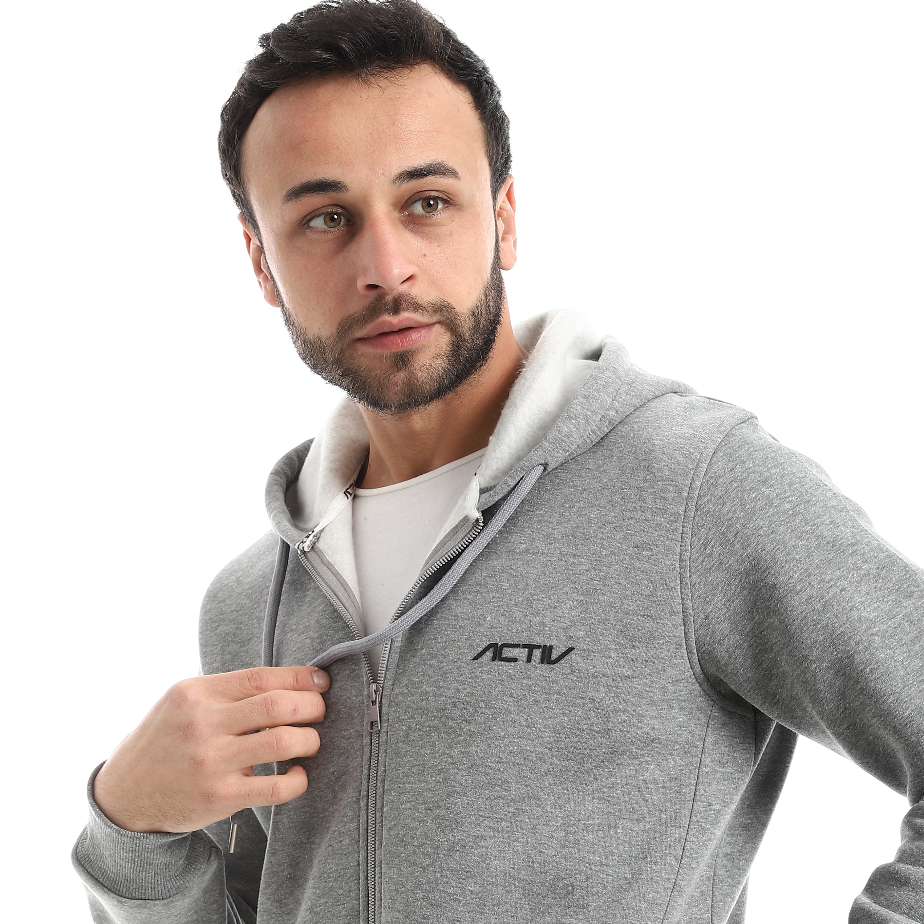 CUTLINE HOODED ZIP JACKET - D.GREY