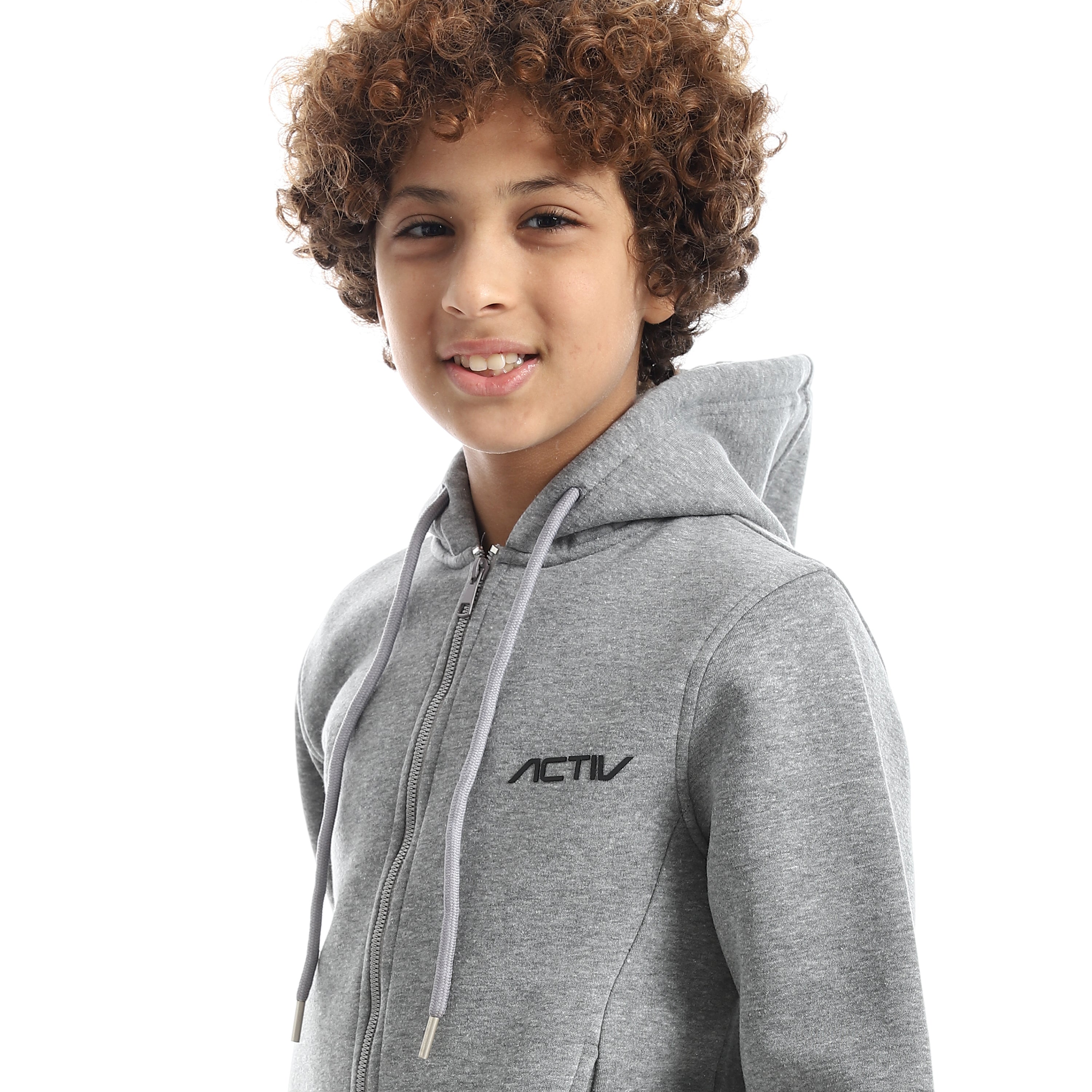 CUTLINE HOODED ZIP JACKET - D.GREY