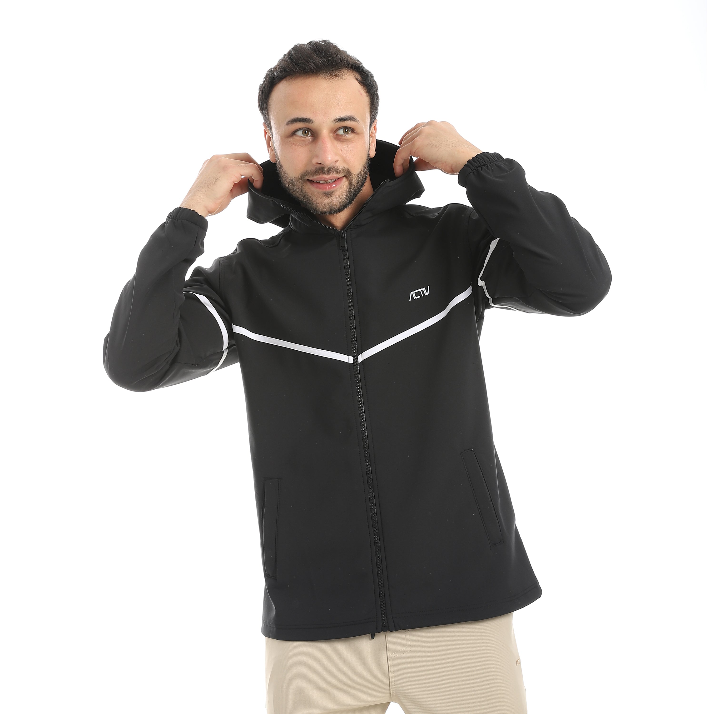 JACKET W. TAPE ON SLEEVE&CHEST - اسود