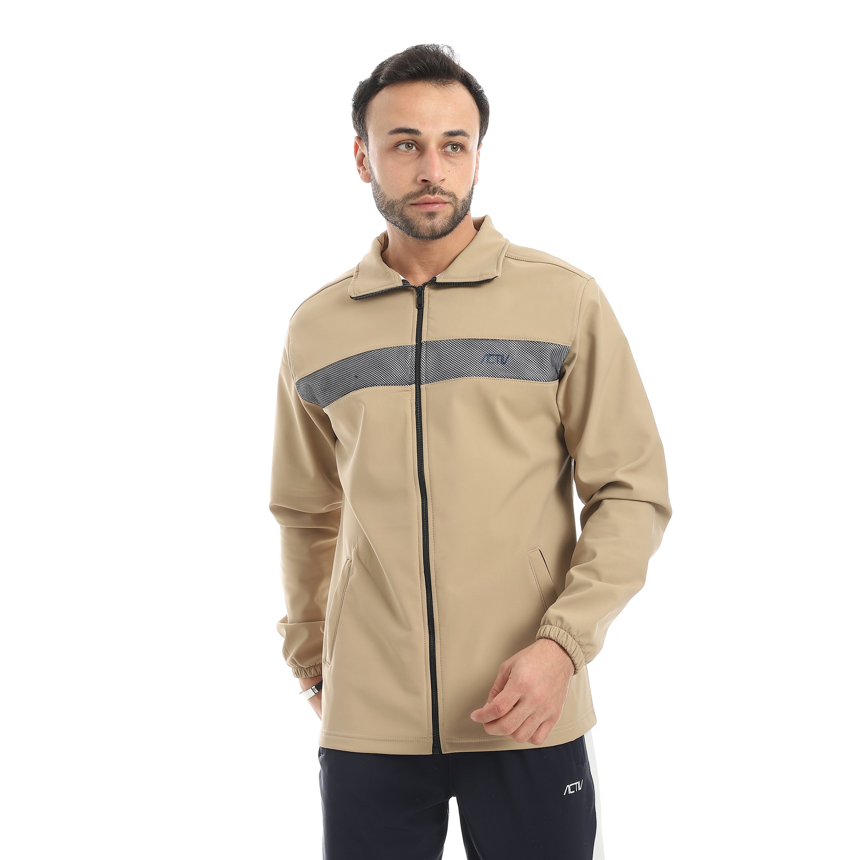 JACKET W. CHEST PANEL AND MESH - بيج