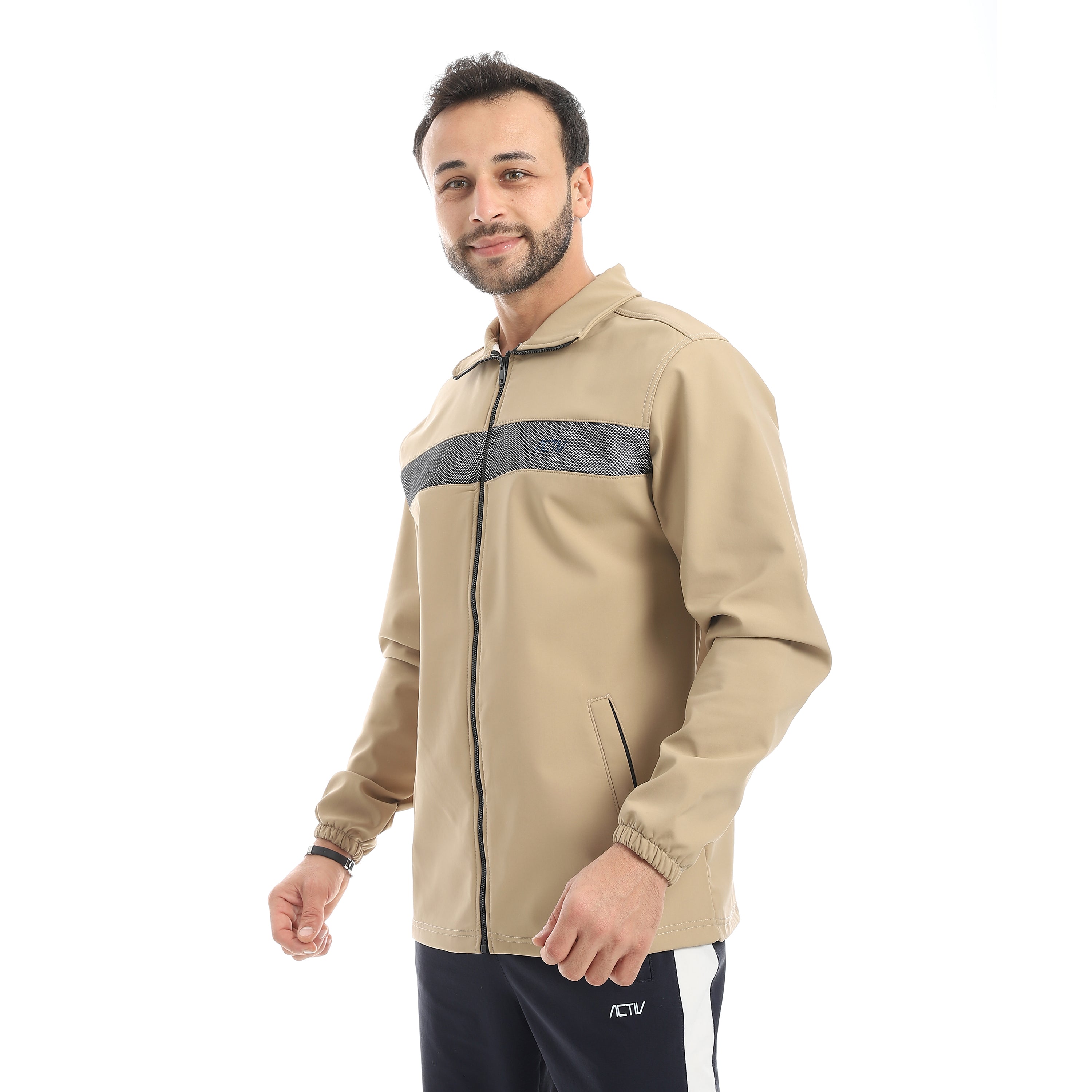 JACKET W. CHEST PANEL AND MESH - بيج