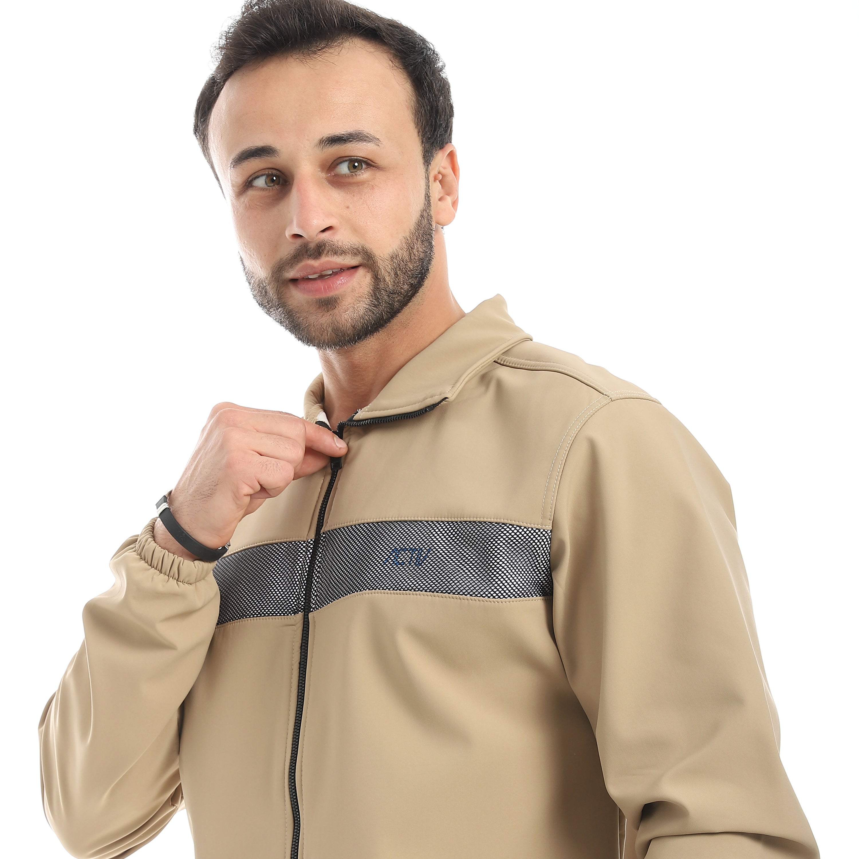 JACKET W. CHEST PANEL AND MESH - بيج