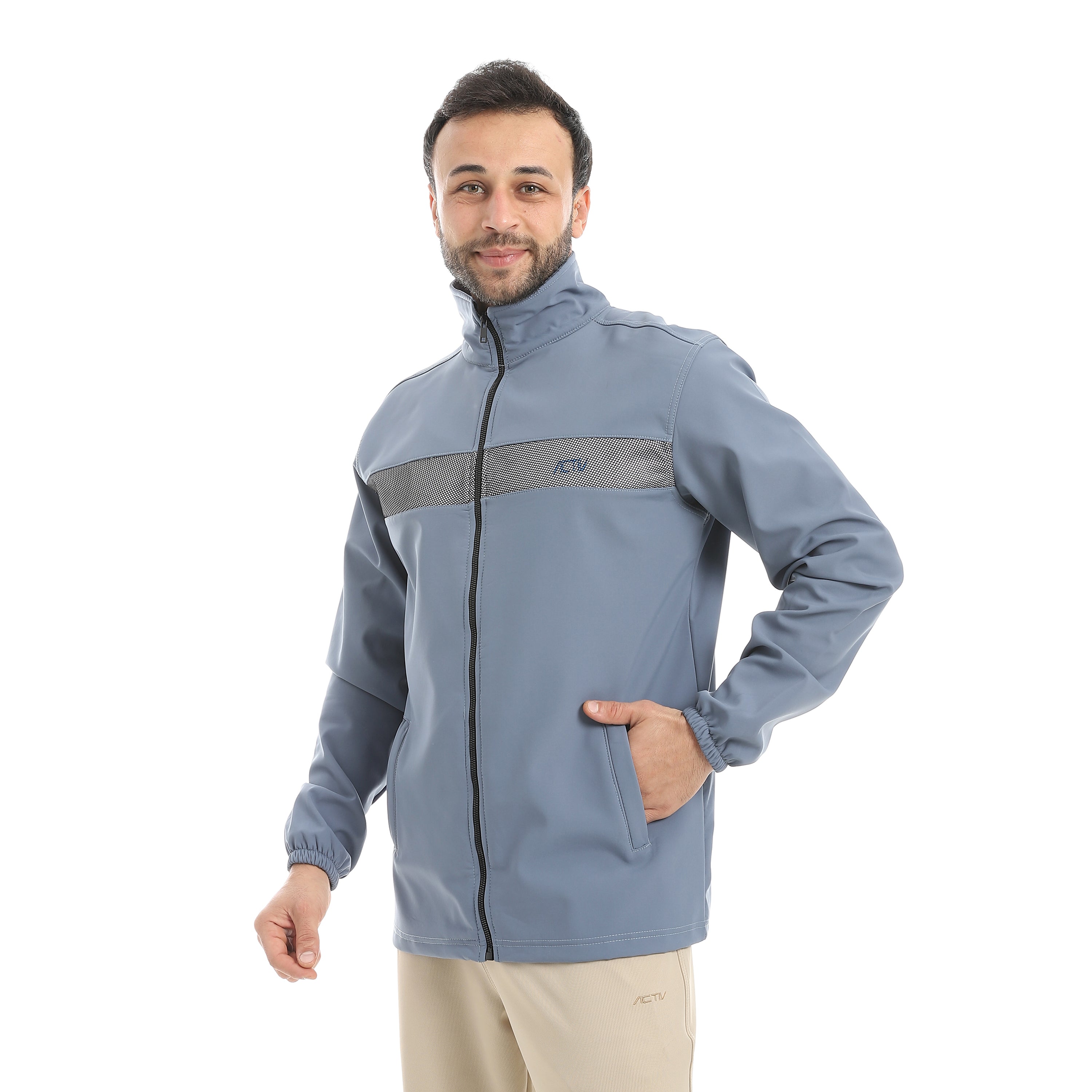 JACKET W. CHEST PANEL AND MESH - رمادي