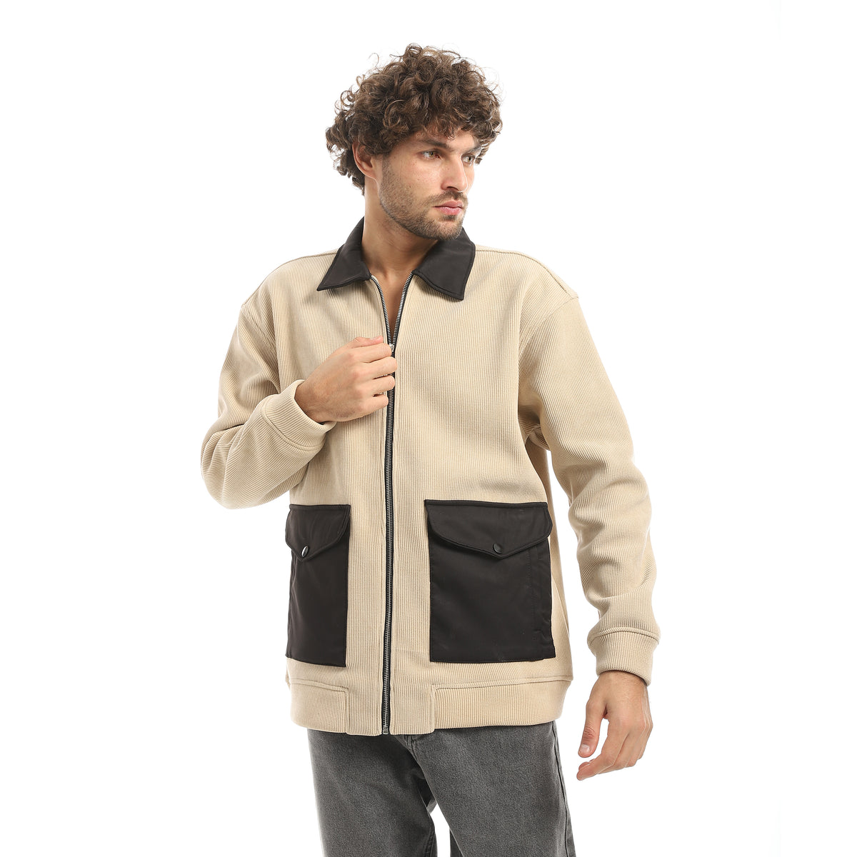 ACTIV MEN'S COLLAR JACKET - بيج