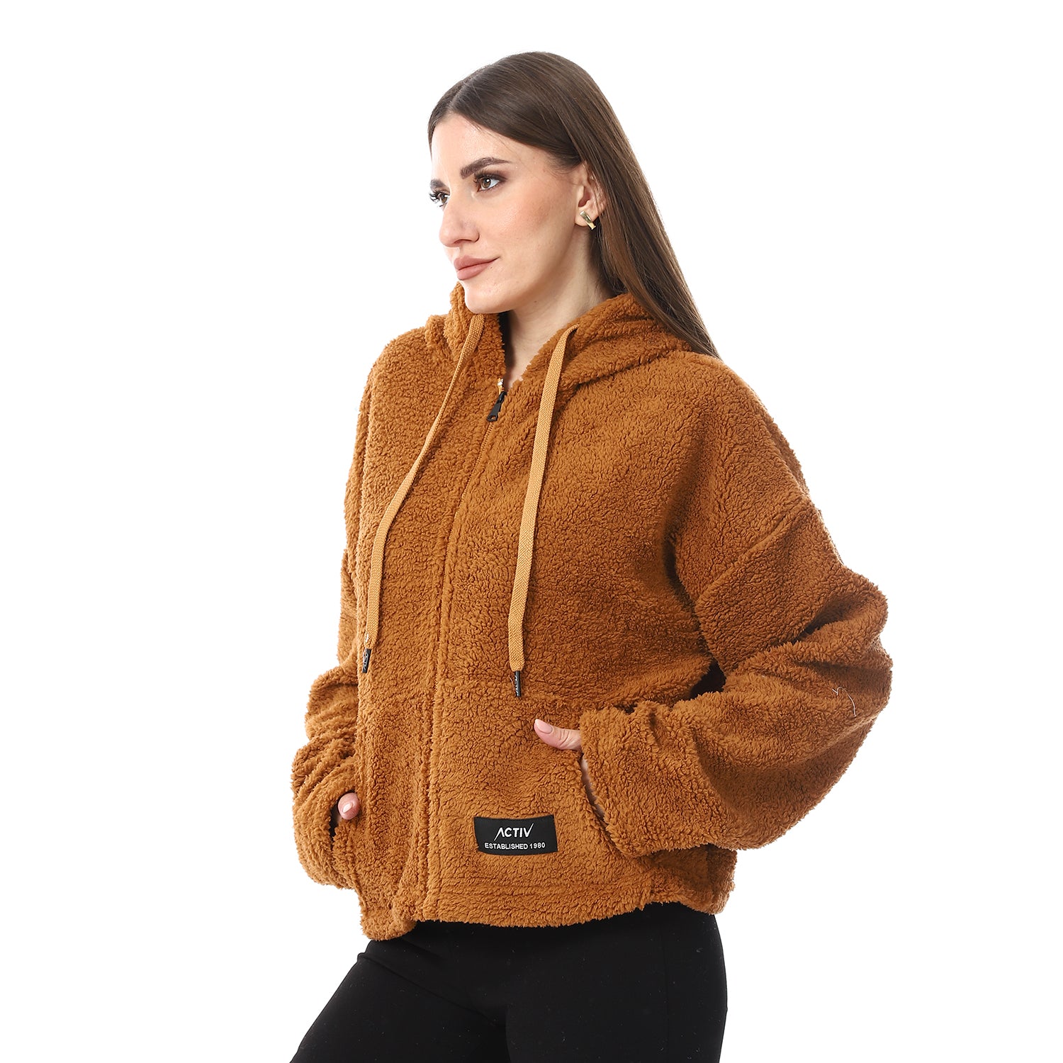 FUR CROPPED HOODED JACKET - BROWN 