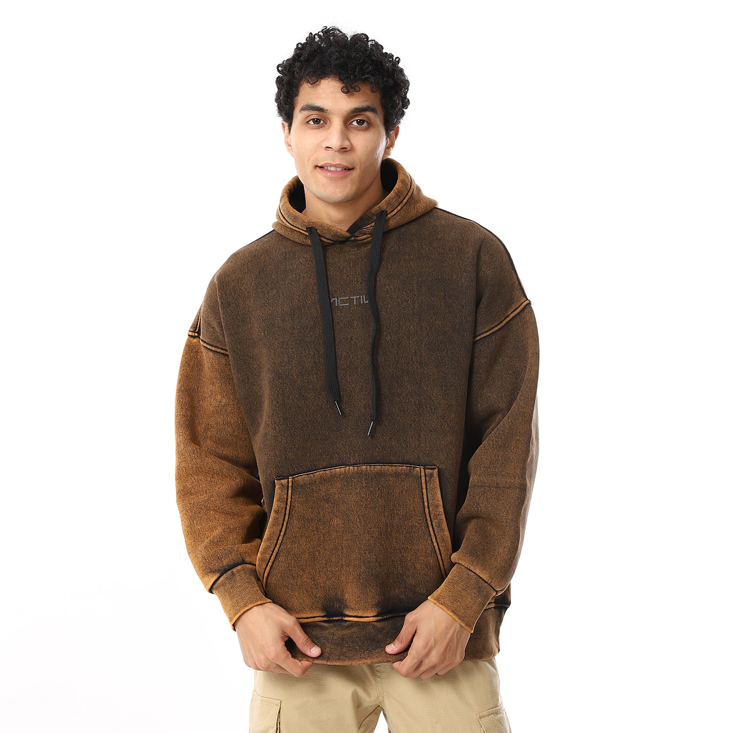 BROWN WASHED HOODIE - BROWN