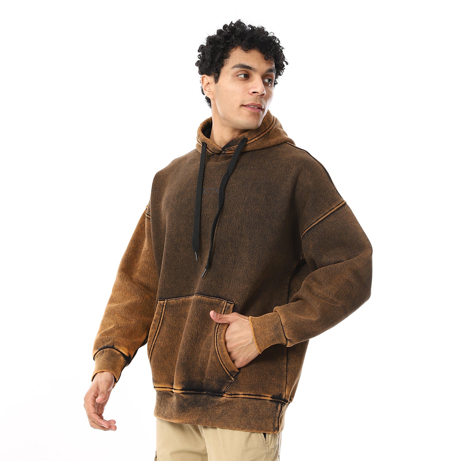 BROWN WASHED HOODIE - BROWN 