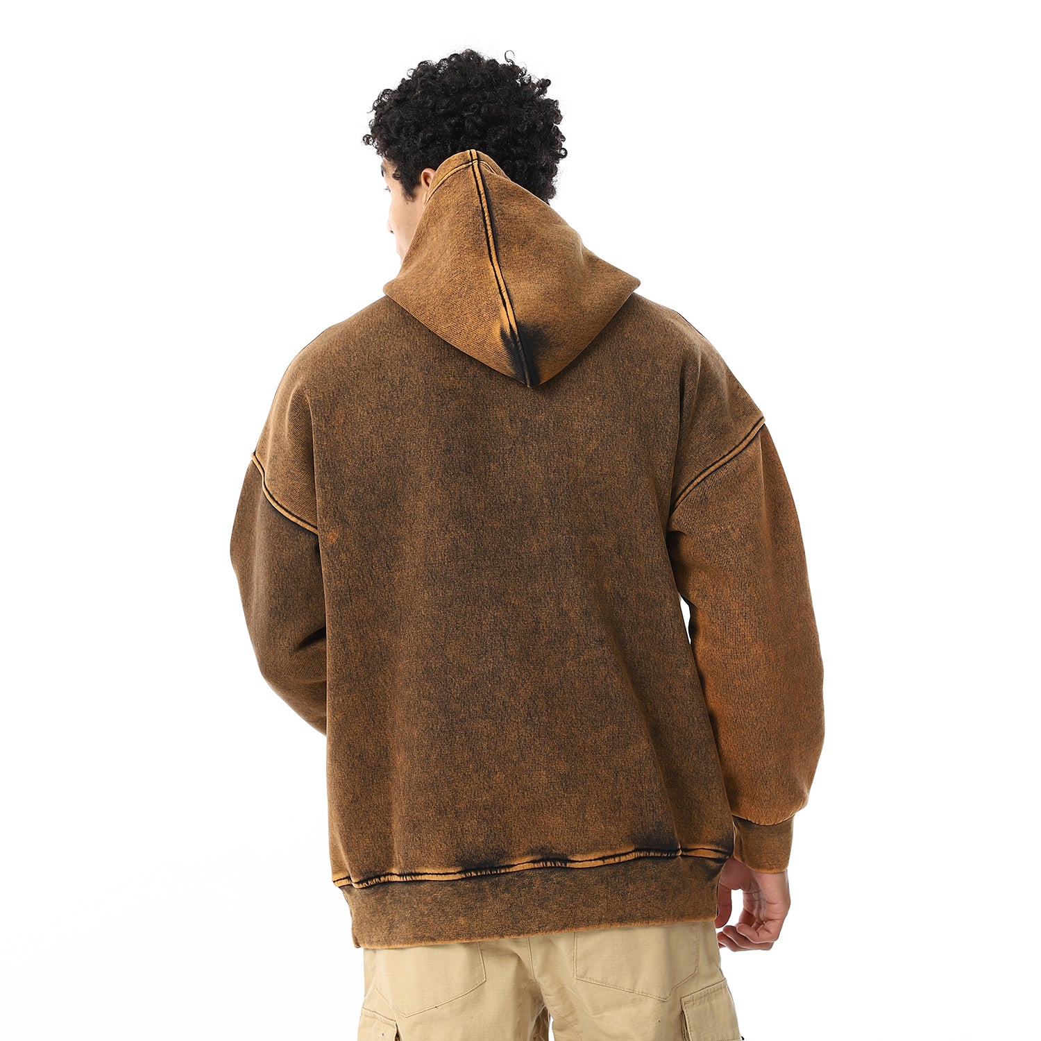 BROWN WASHED HOODIE - BROWN