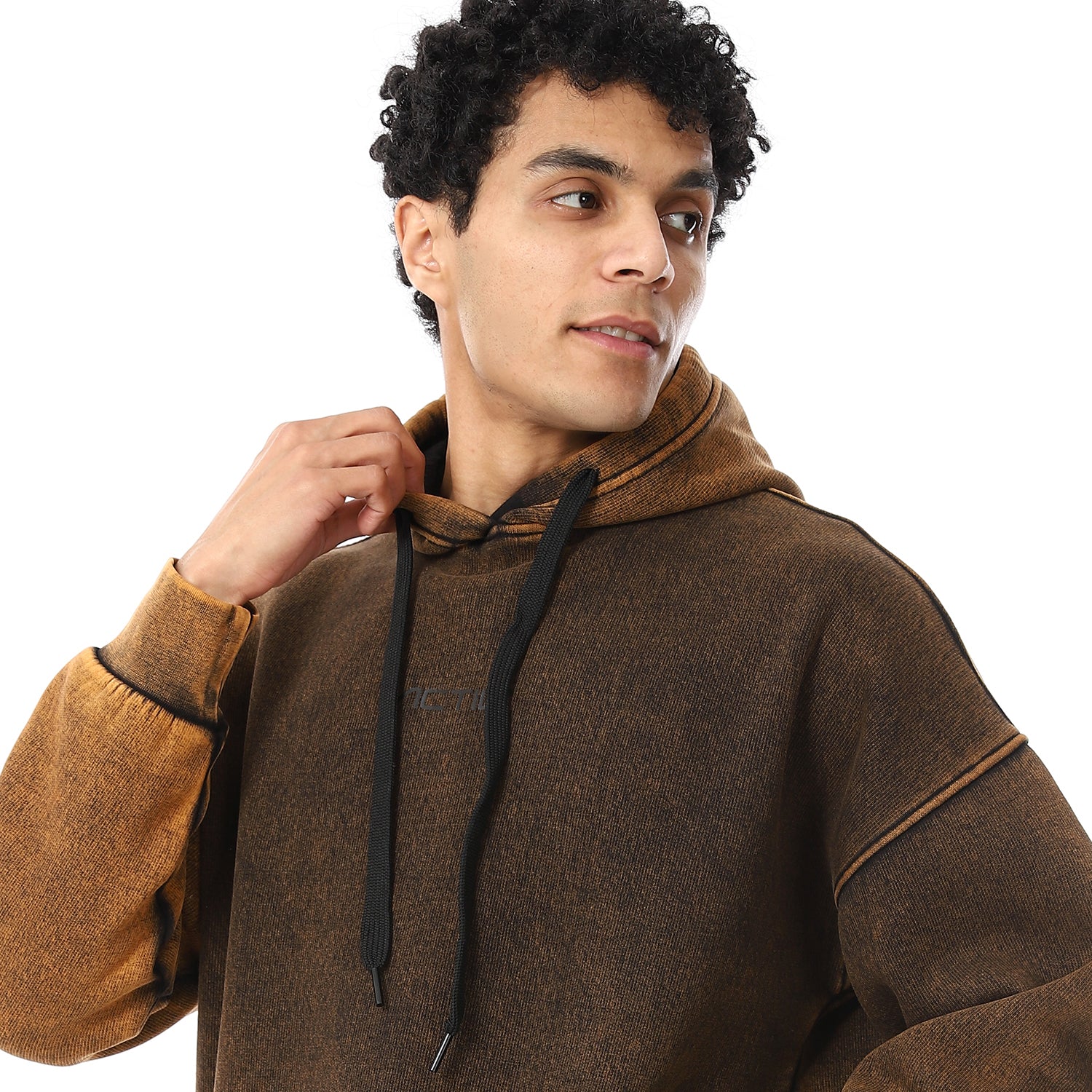 BROWN WASHED HOODIE - BROWN 