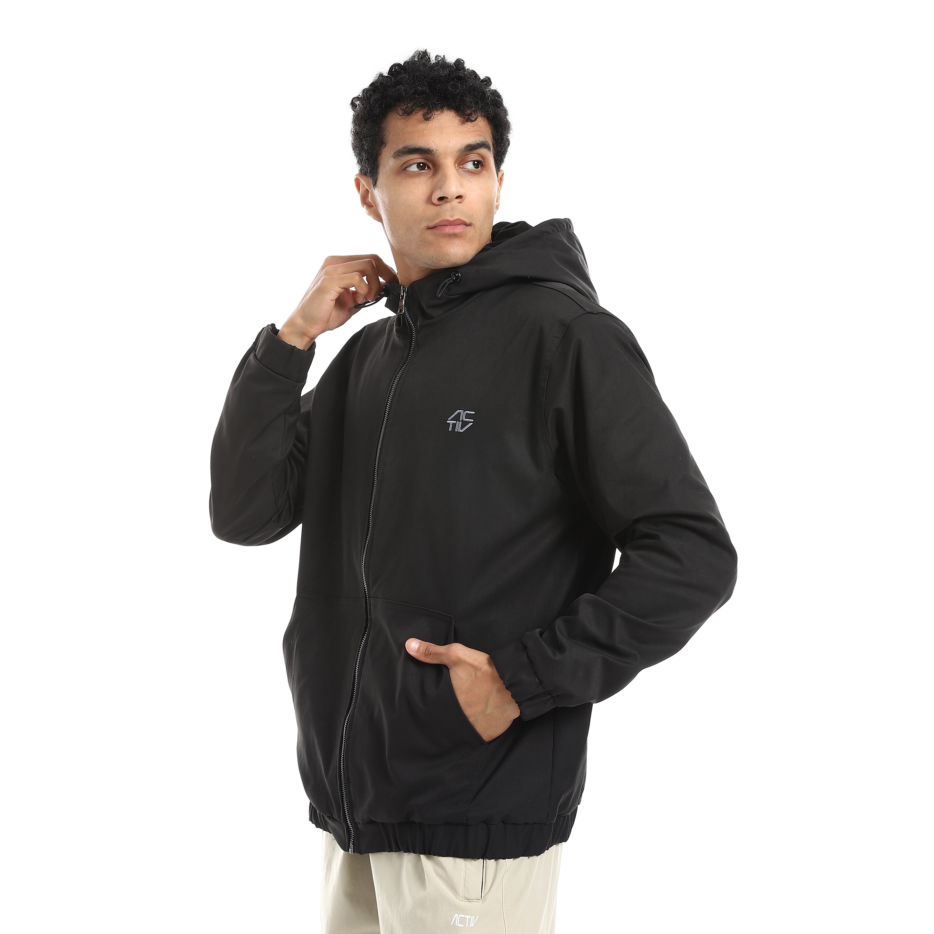 ACTIV HOODIE GABARDINE JACKET - BLACK