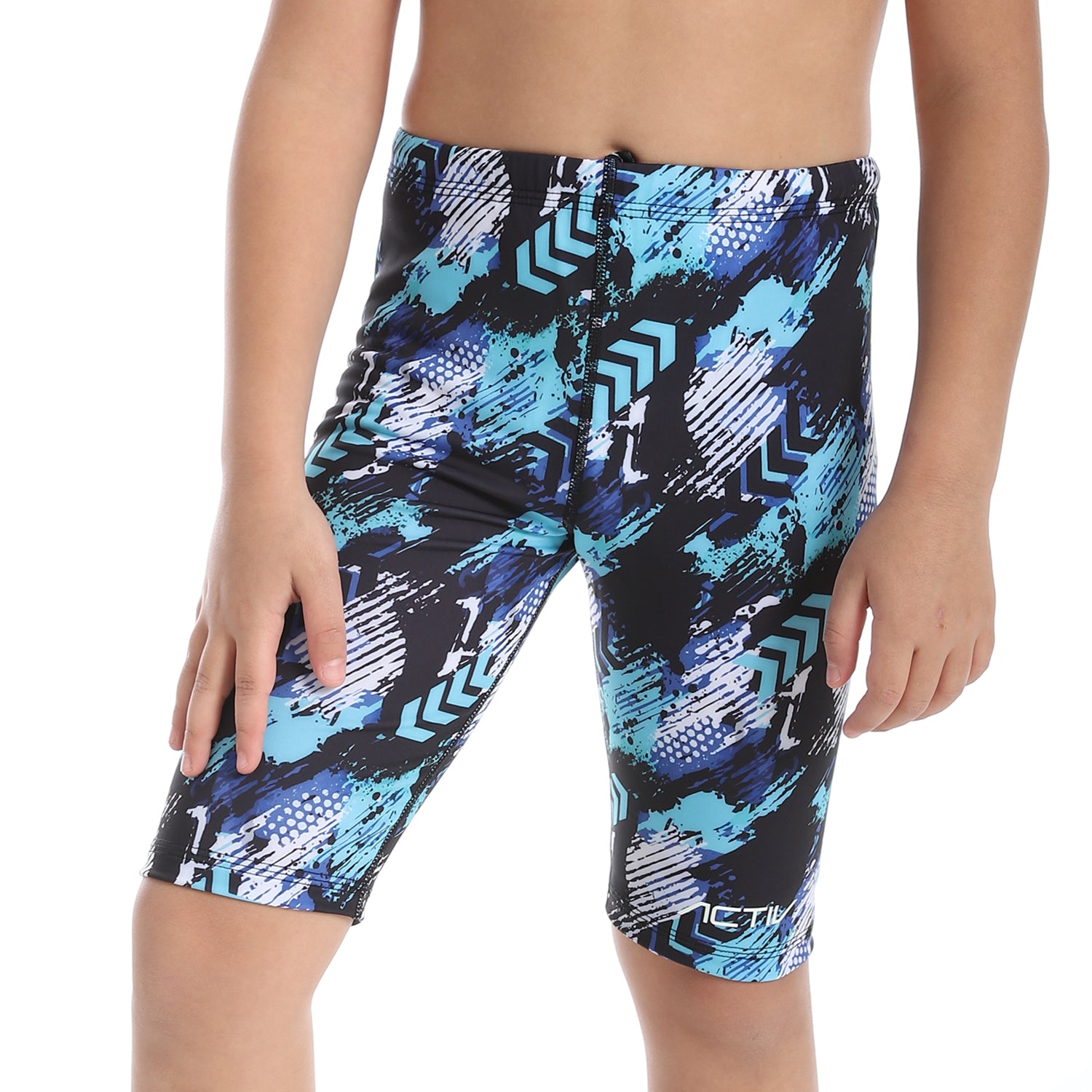 BOYS GRAPHIC LONG SWIM SHORTS - BLACK