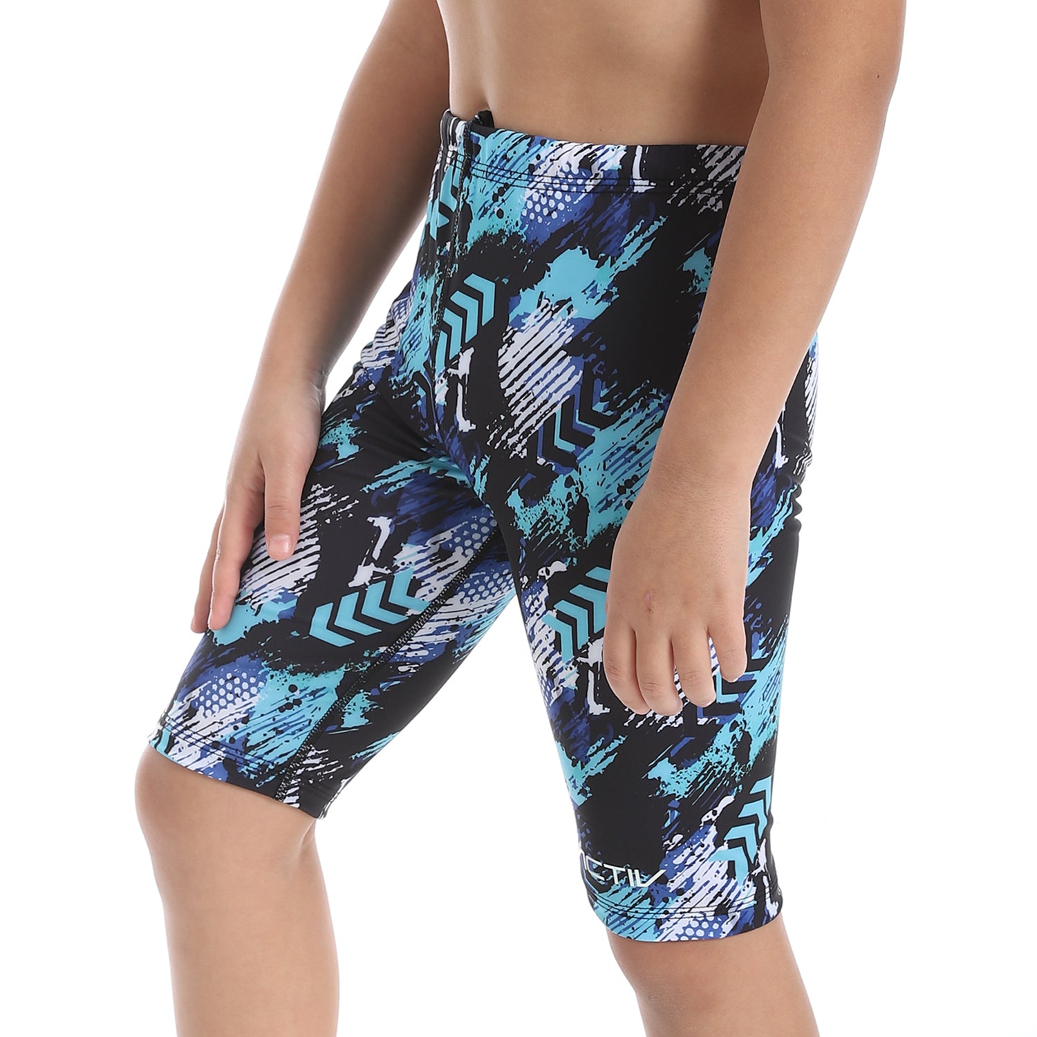 BOYS GRAPHIC LONG SWIM SHORTS - BLACK