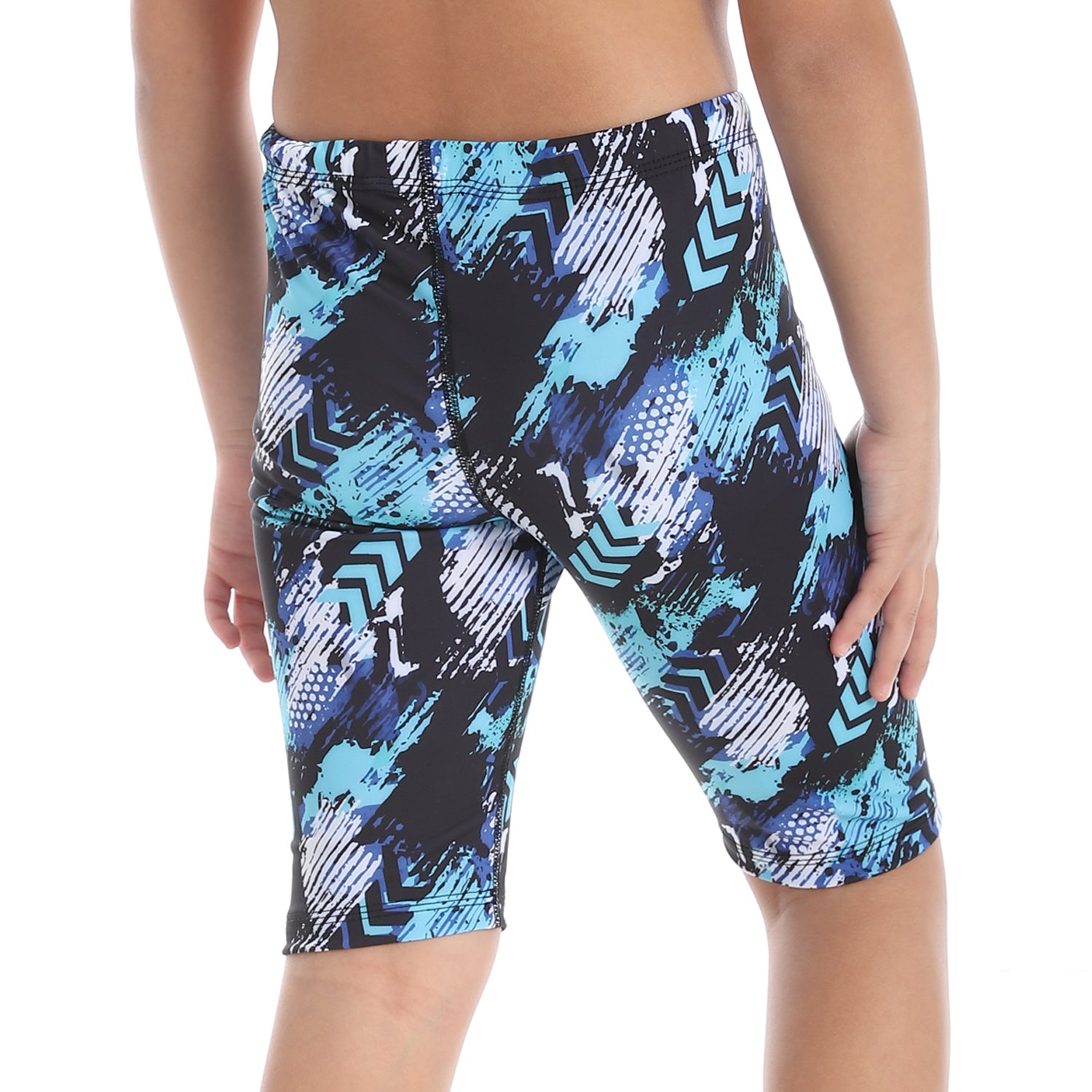 BOYS GRAPHIC LONG SWIM SHORTS - BLACK