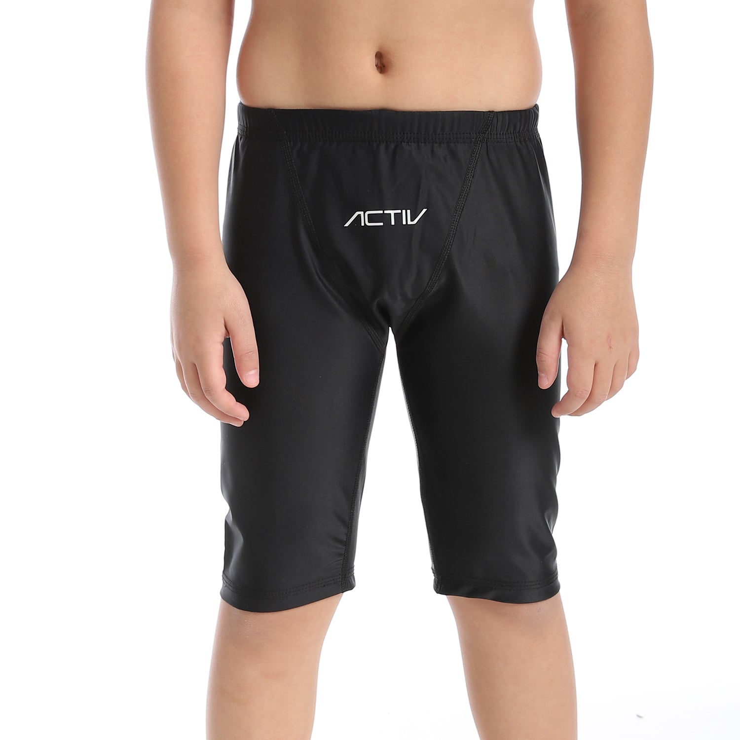 BOYS PLAIN LONG SWIM SHORTS - BLACK