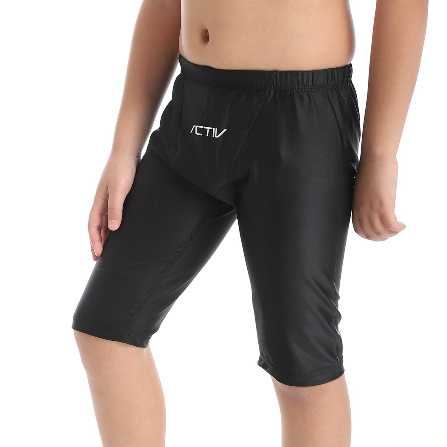 BOYS PLAIN LONG SWIM SHORTS - BLACK