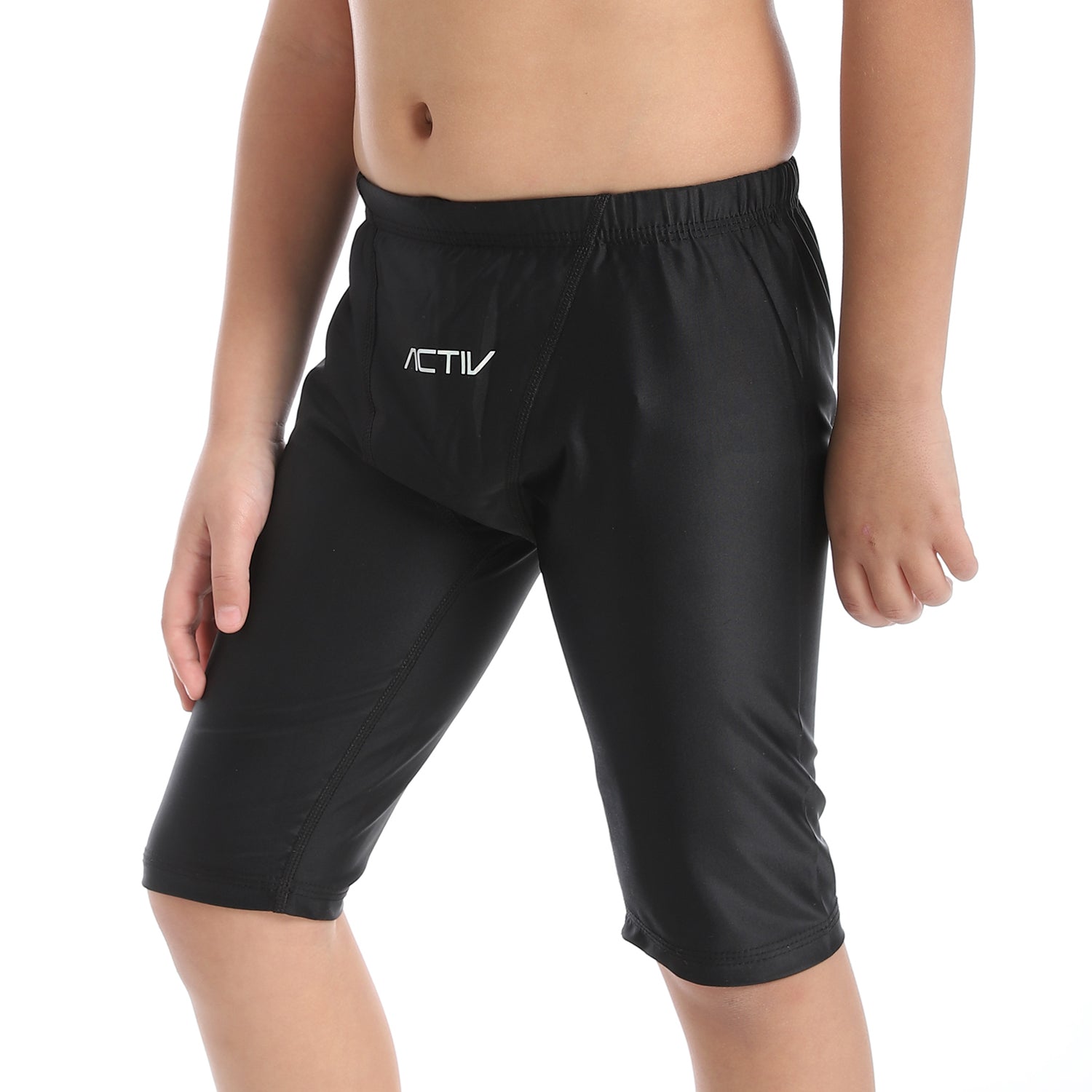 BOYS PLAIN LONG SWIM SHORTS - BLACK
