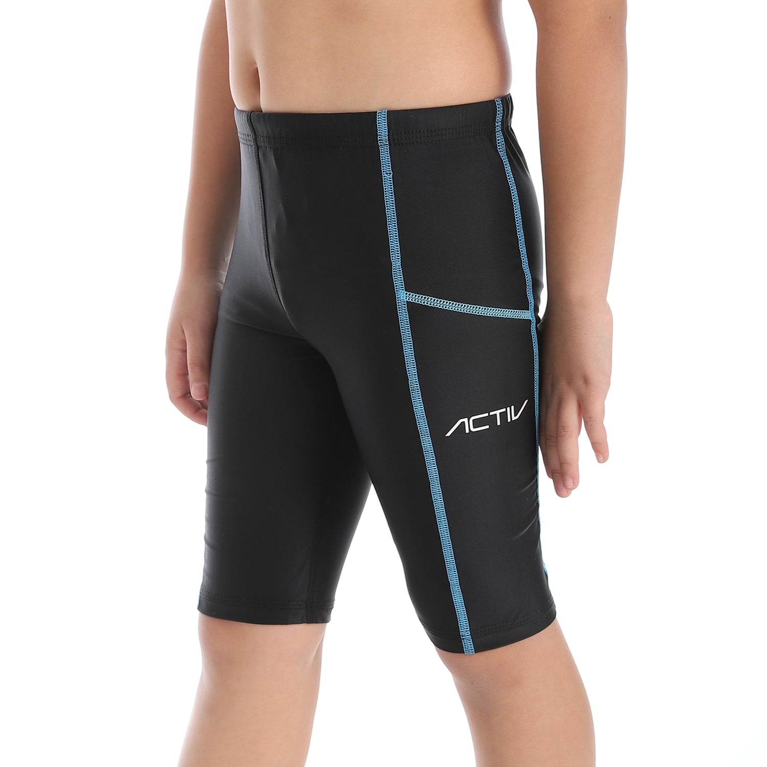 BOYS PLAIN LONG SWIM SHORTS - BLACK