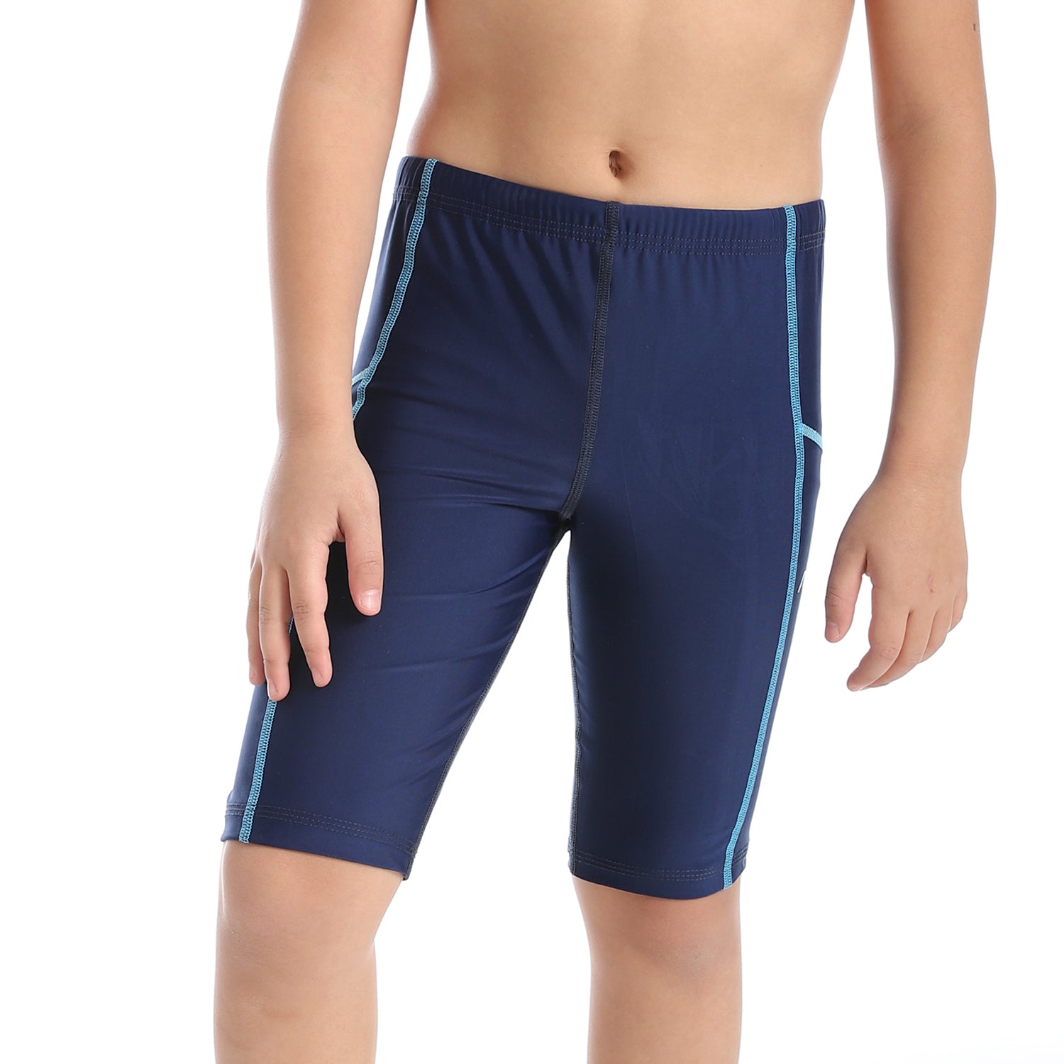 BOYS PLAIN LONG SWIM SHORTS - NAVY