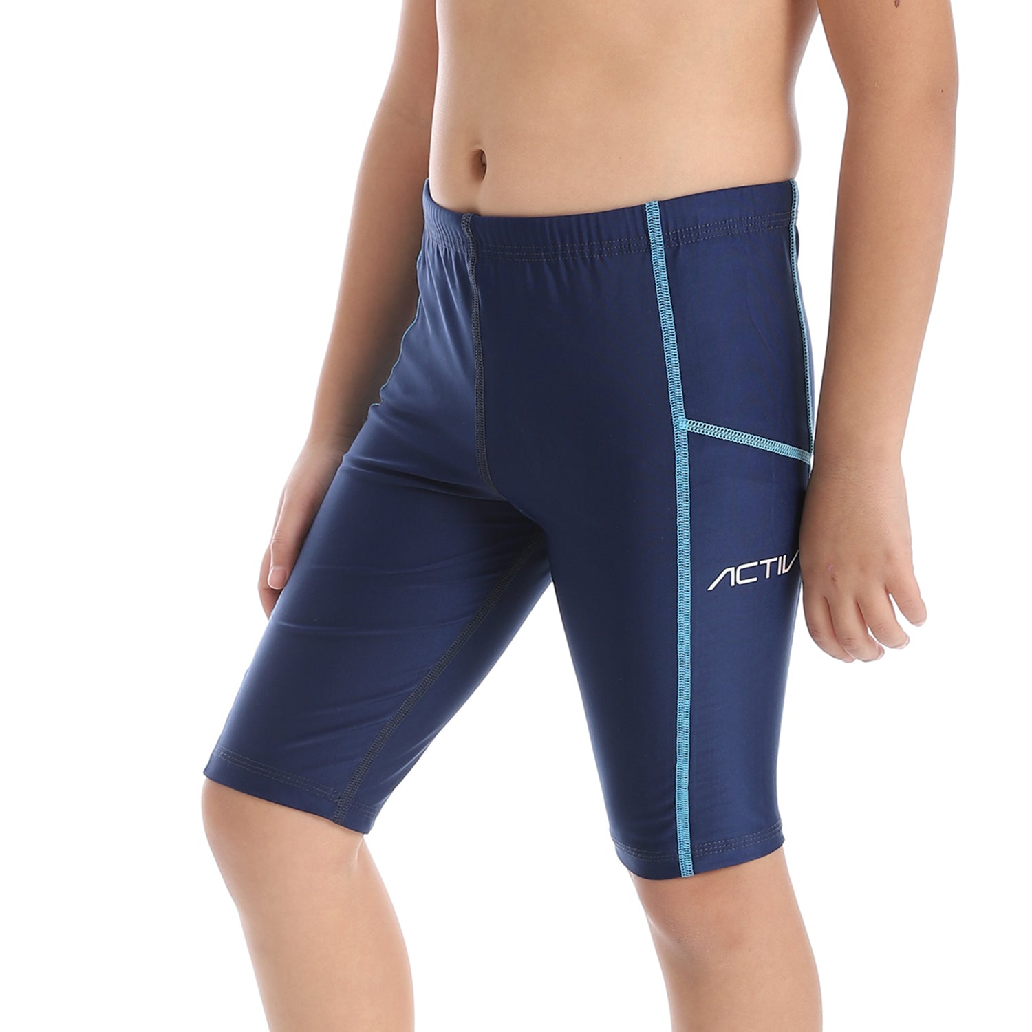 BOYS PLAIN LONG SWIM SHORTS - NAVY