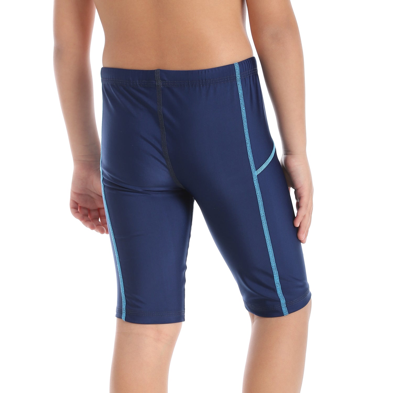 BOYS PLAIN LONG SWIM SHORTS - NAVY