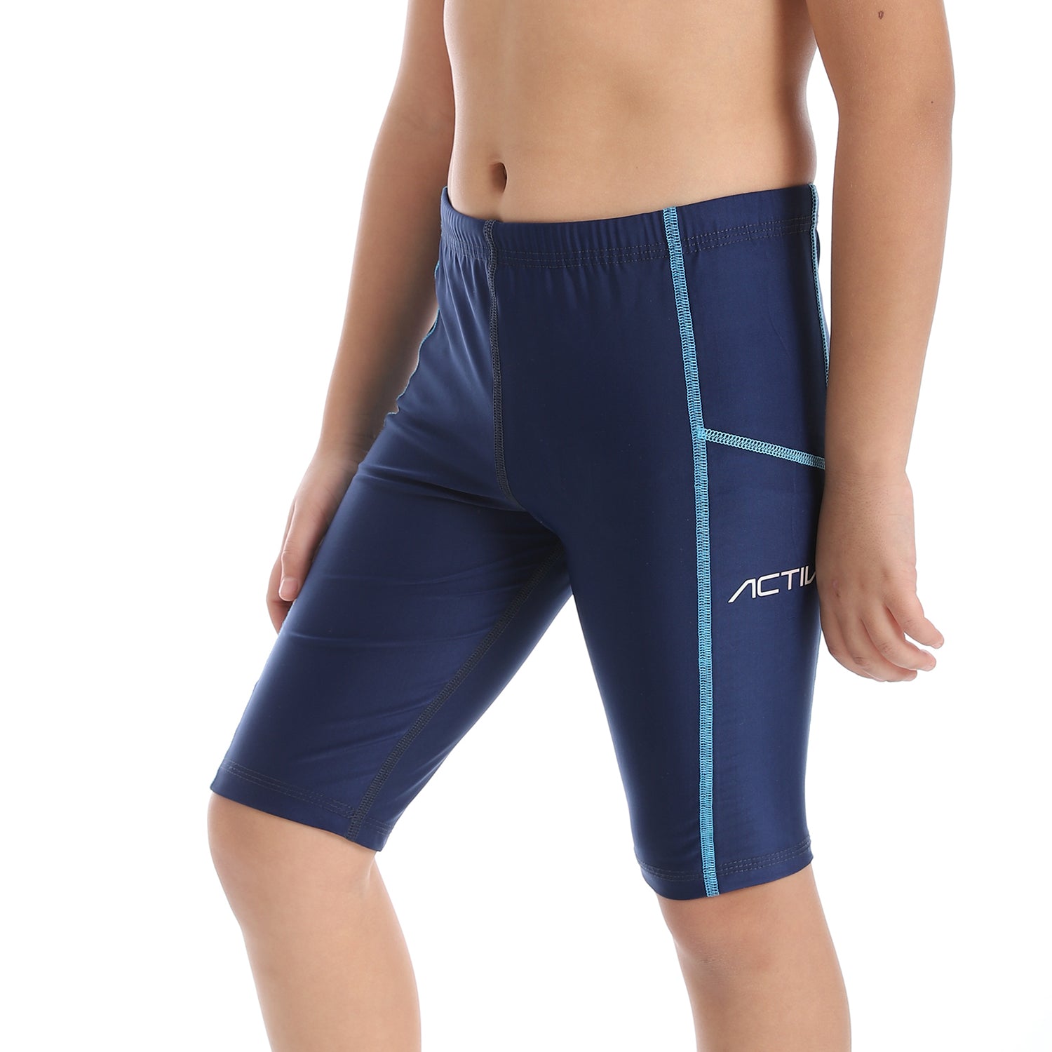 BOYS PLAIN LONG SWIM SHORTS - NAVY