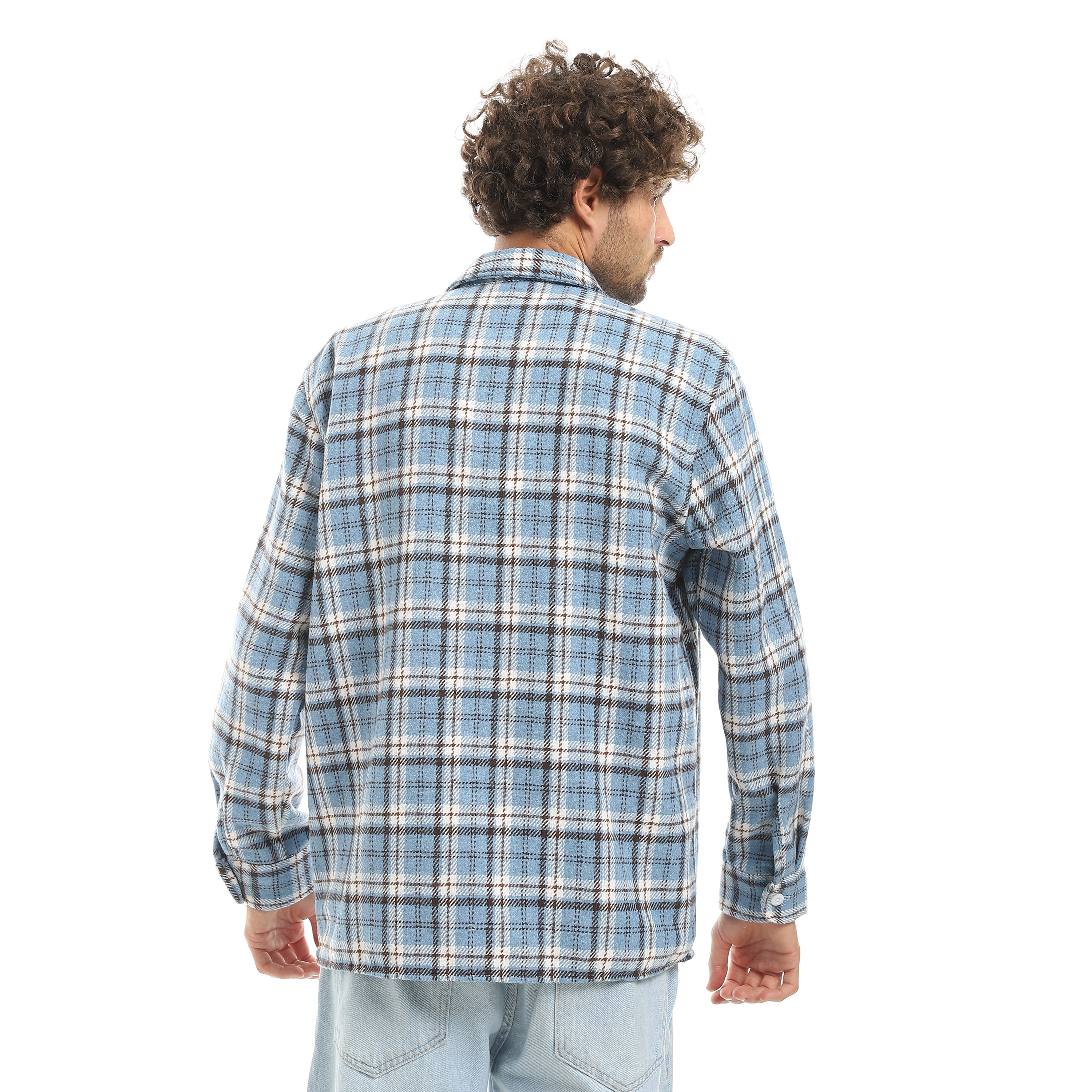 L/S CHECKED SHIRT WITH POCKET - BBL & WHT