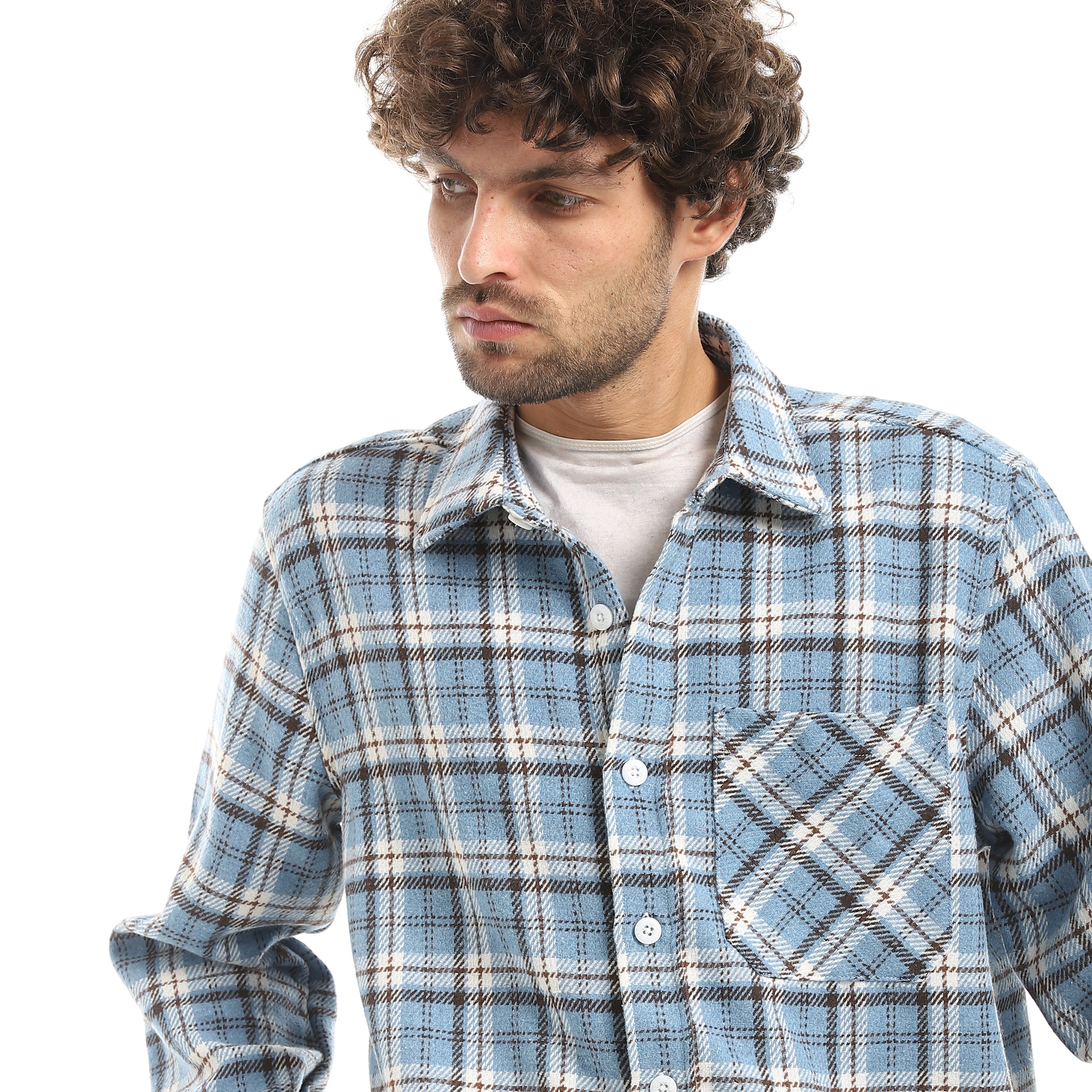 L/S CHECKED SHIRT WITH POCKET - BBL & WHT