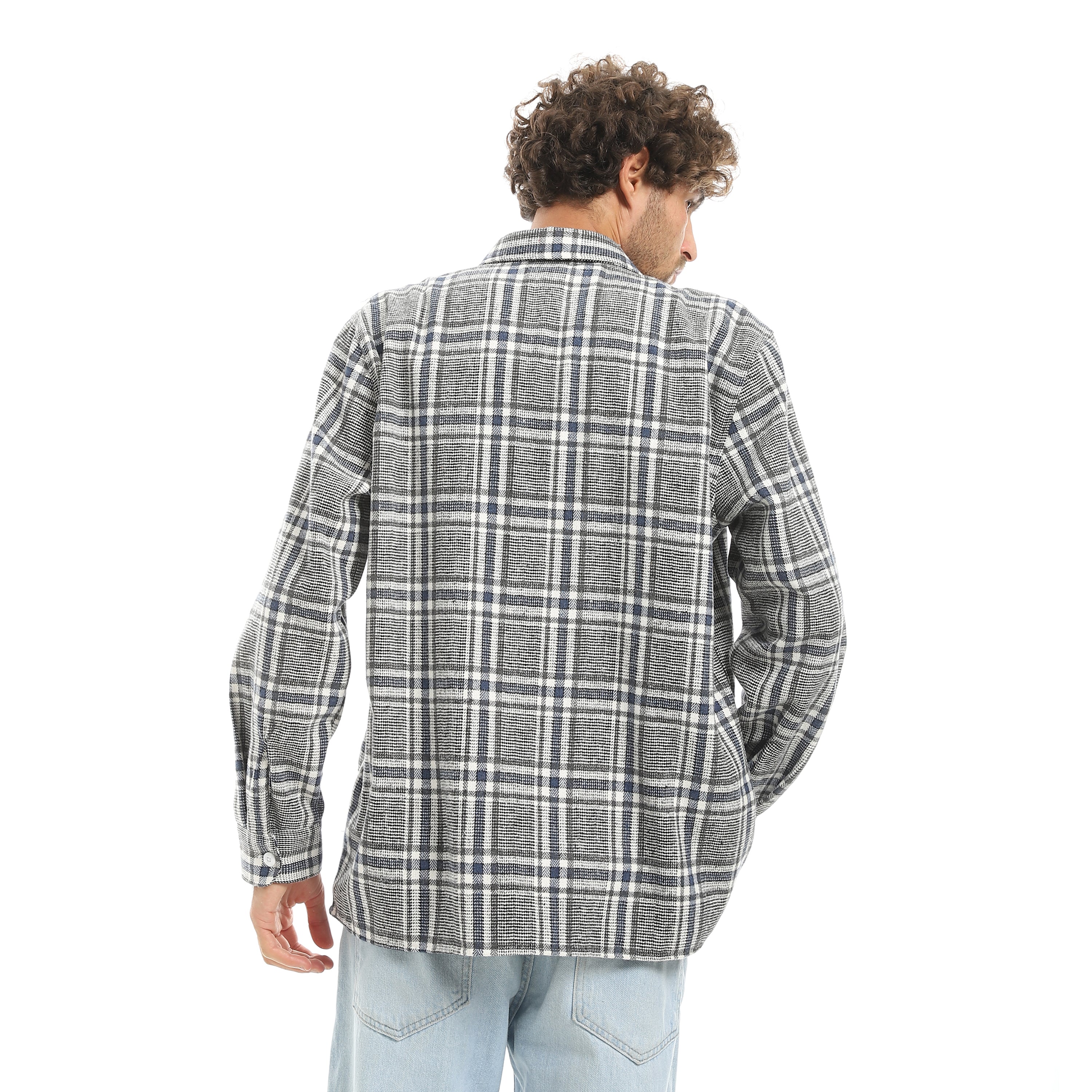 L/S CHECKED SHIRT WITH POCKET - GRY & WHT