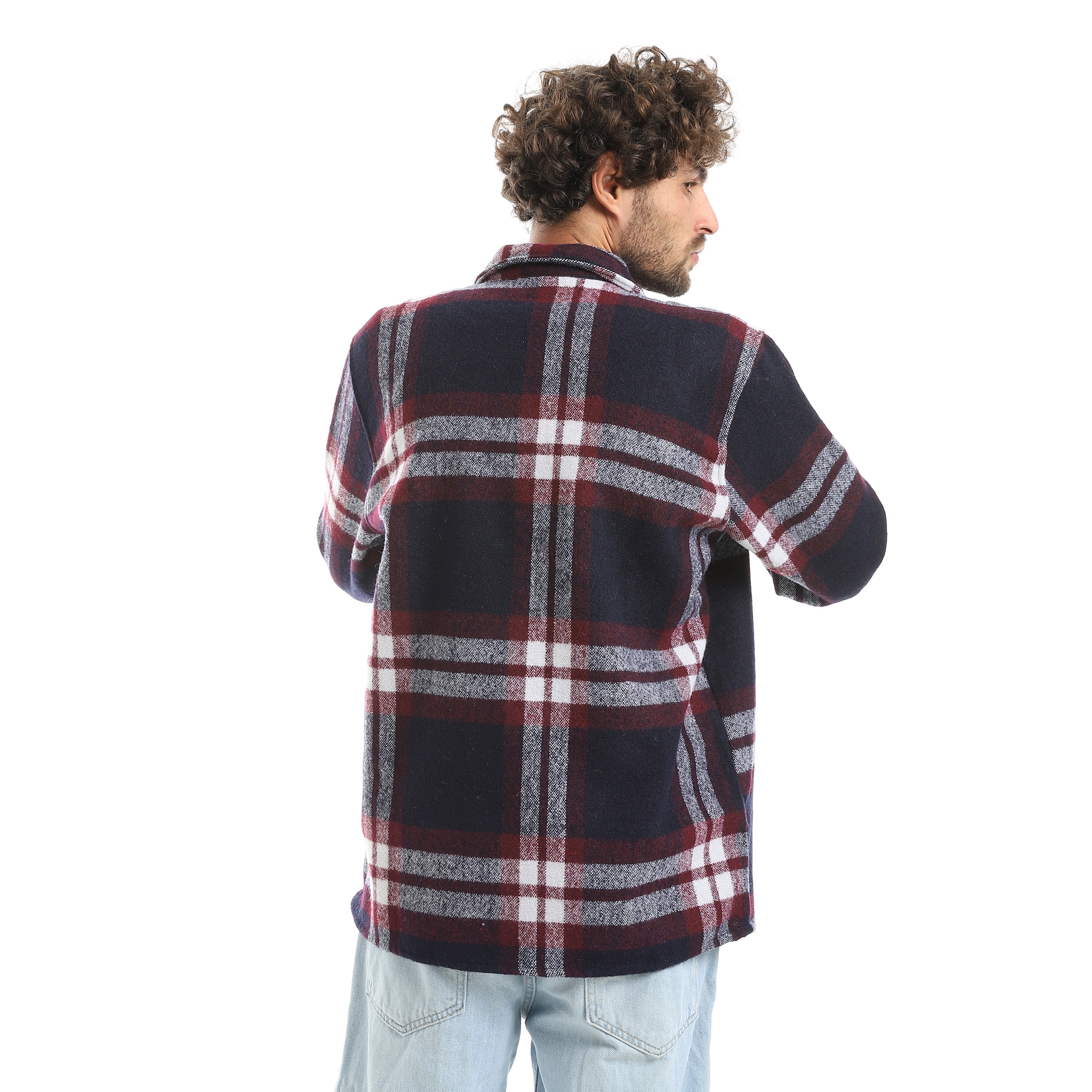 قميص اكتف رجالي كاروه بكم 1جيب - كحلي*احمر