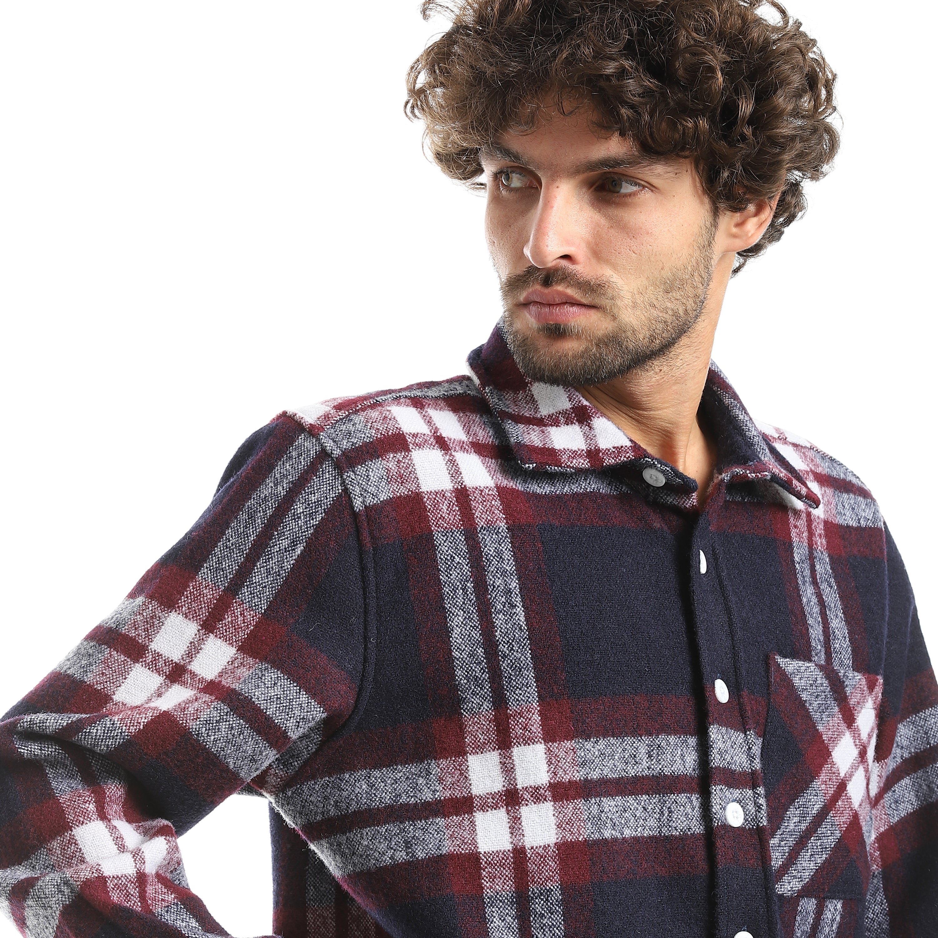 قميص اكتف رجالي كاروه بكم 1جيب - كحلي*احمر