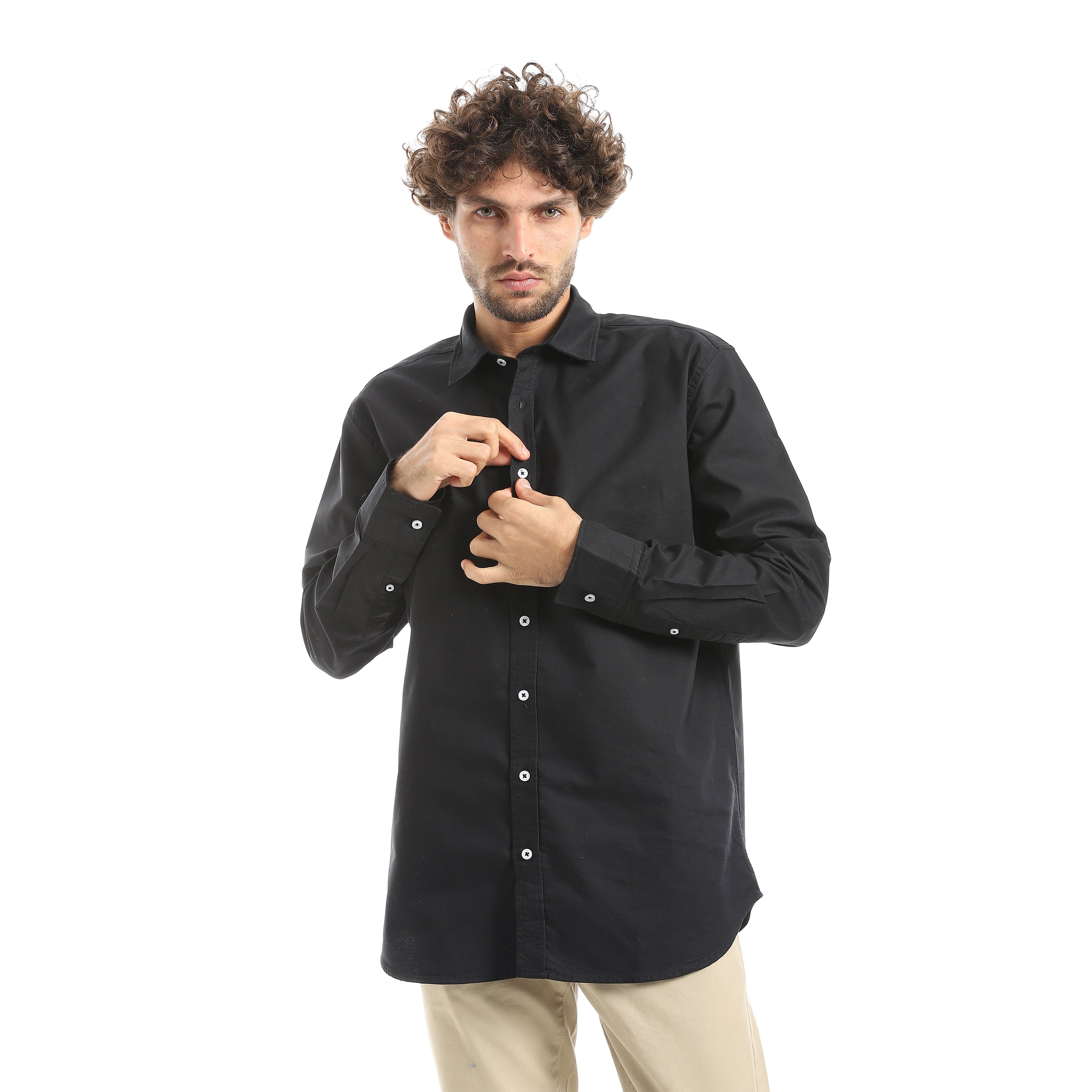 MEN'S L/S PLAIN CLASSIC SHIRT - اسود