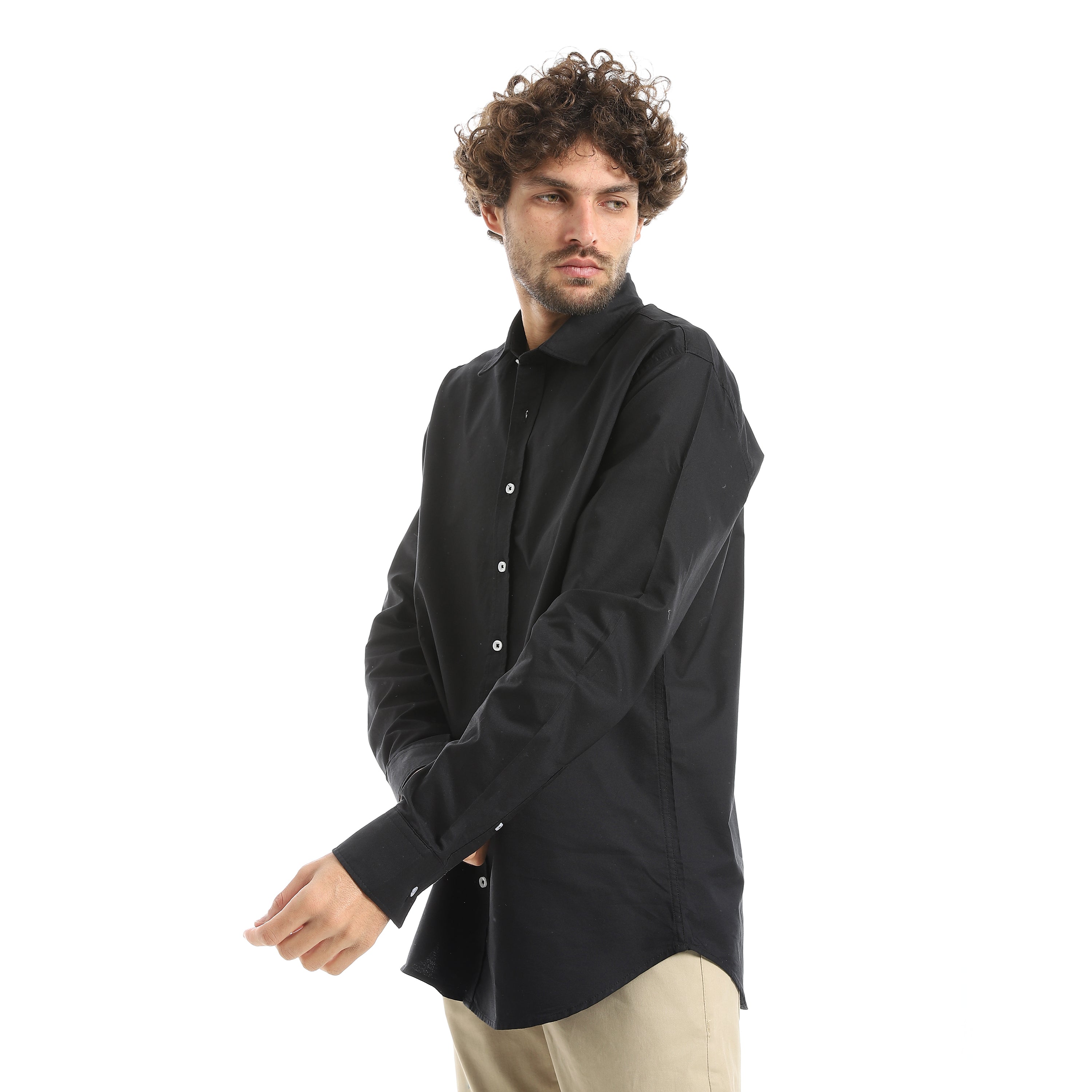 MEN'S L/S PLAIN CLASSIC SHIRT - اسود