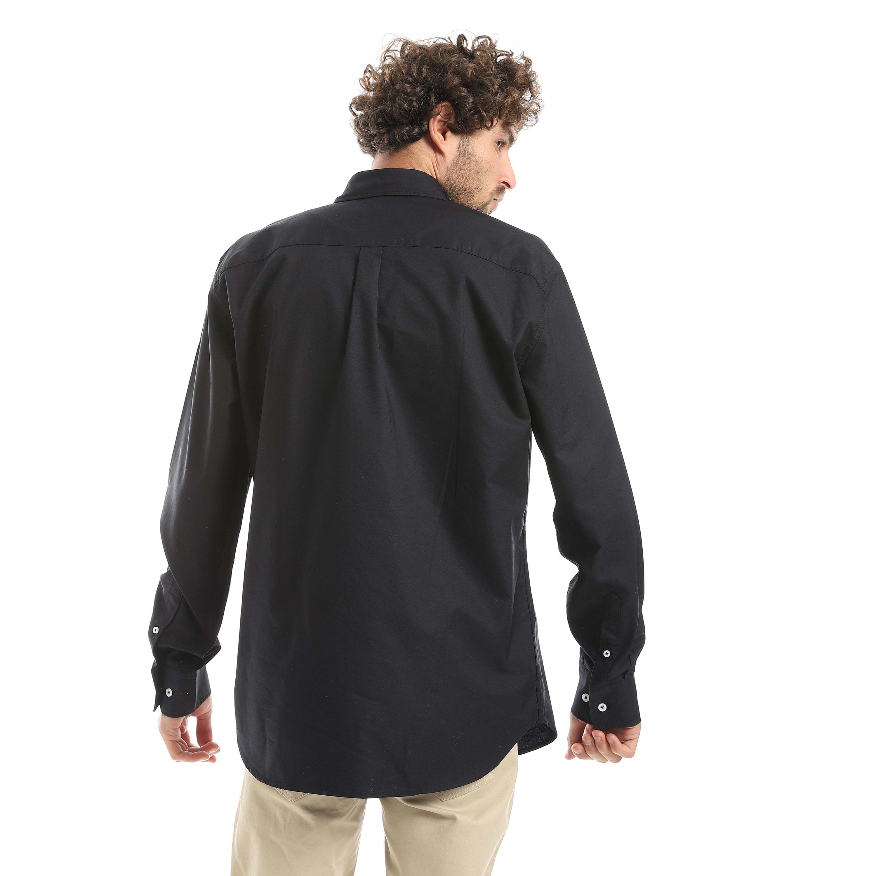 MEN'S L/S PLAIN CLASSIC SHIRT - BLACK
